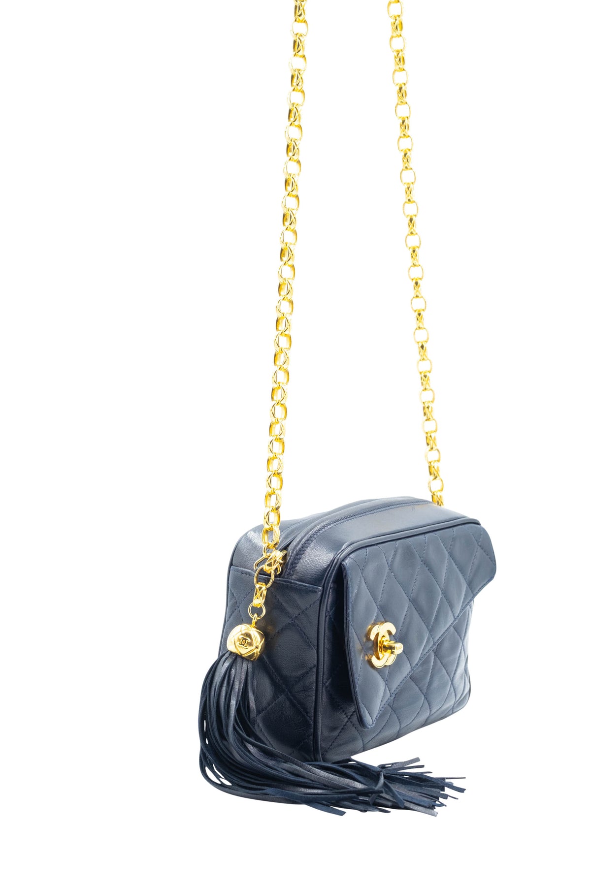 Chanel Vintage Navy Camera Bag w/Tassel Bijoux Chain and Turn-lock 24k GPHW