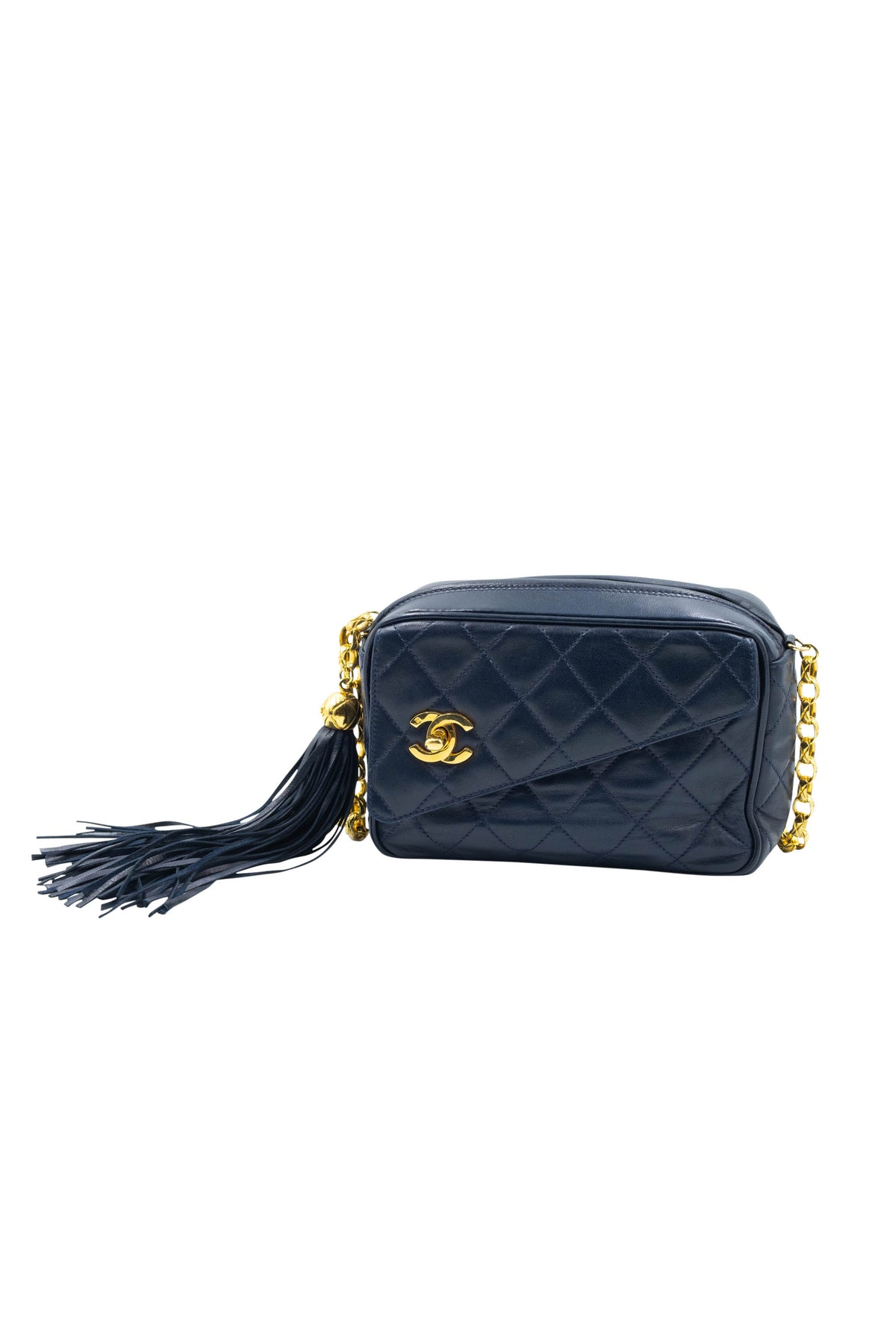 Chanel Vintage Navy Camera Bag w/Tassel Bijoux Chain and Turn-lock 24k GPHW