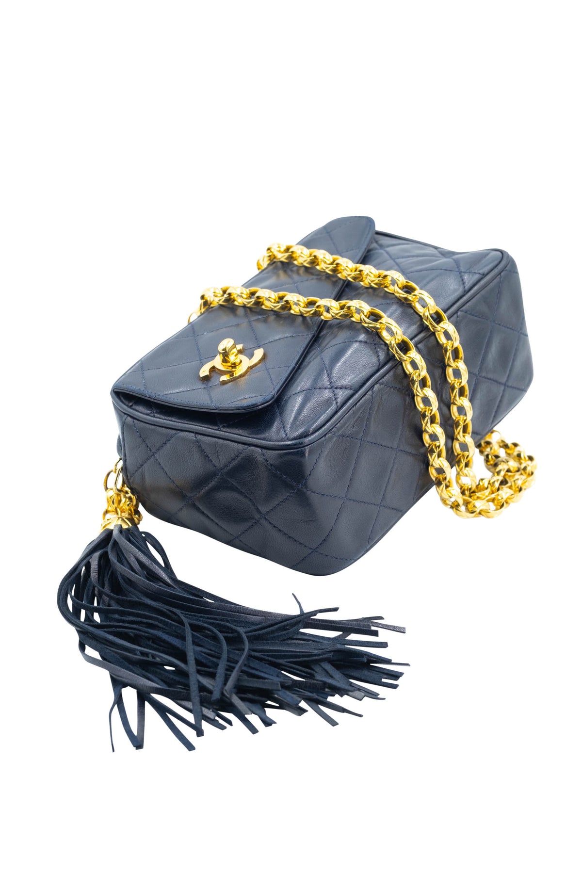 Chanel Vintage Navy Camera Bag w/Tassel Bijoux Chain and Turn-lock 24k GPHW