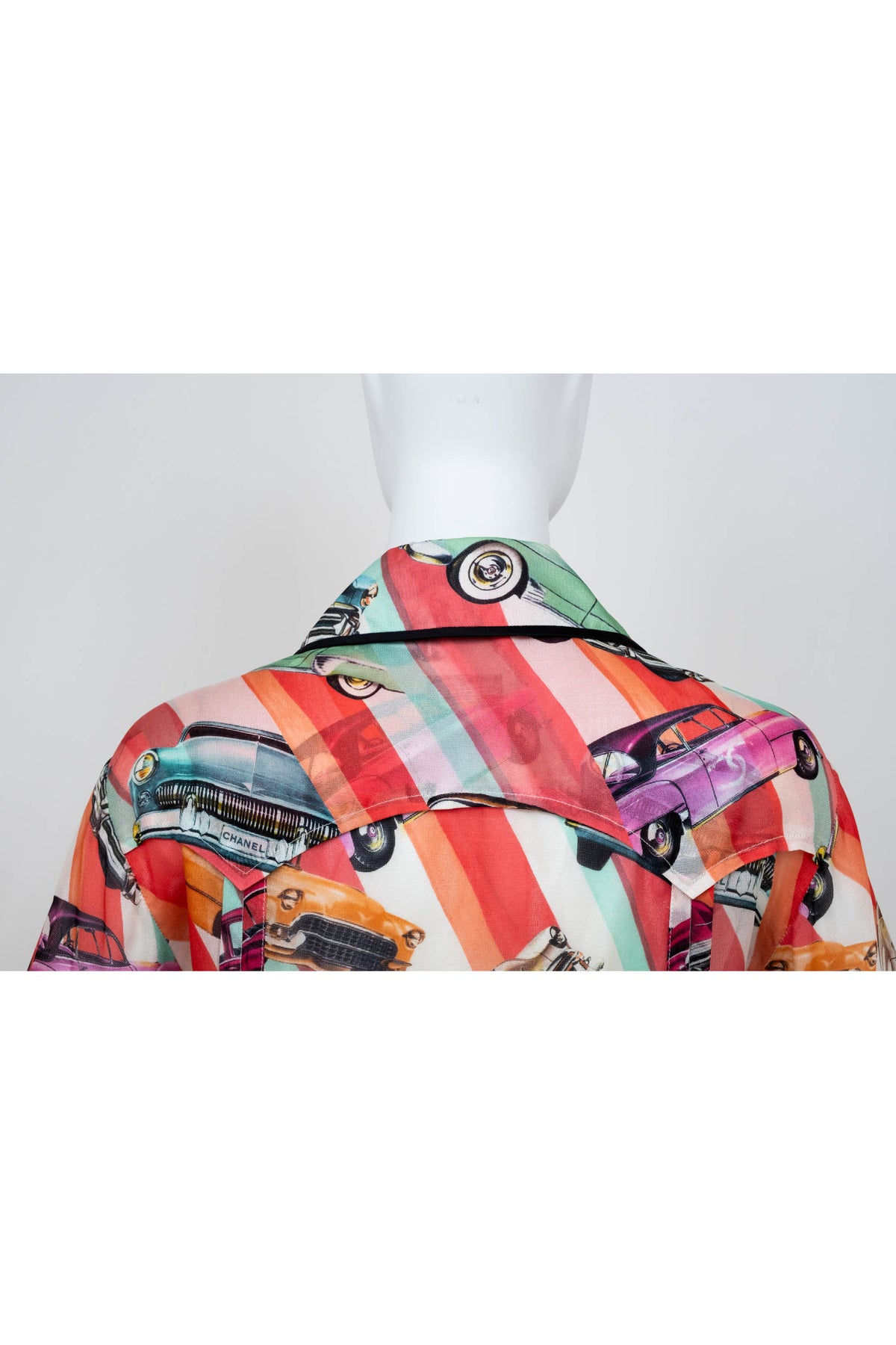 Chanel Coral Coco Cuba Car Pattern Silk Blouse Size M