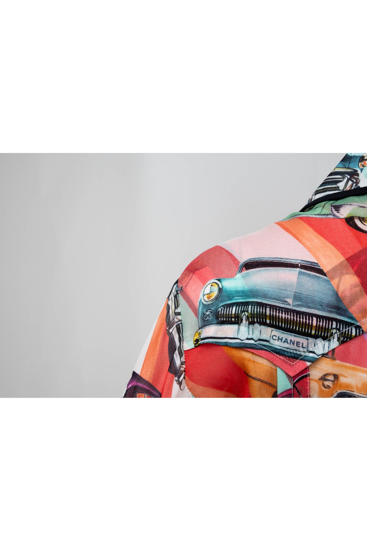 Chanel Coral Coco Cuba Car Pattern Silk Blouse Size M
