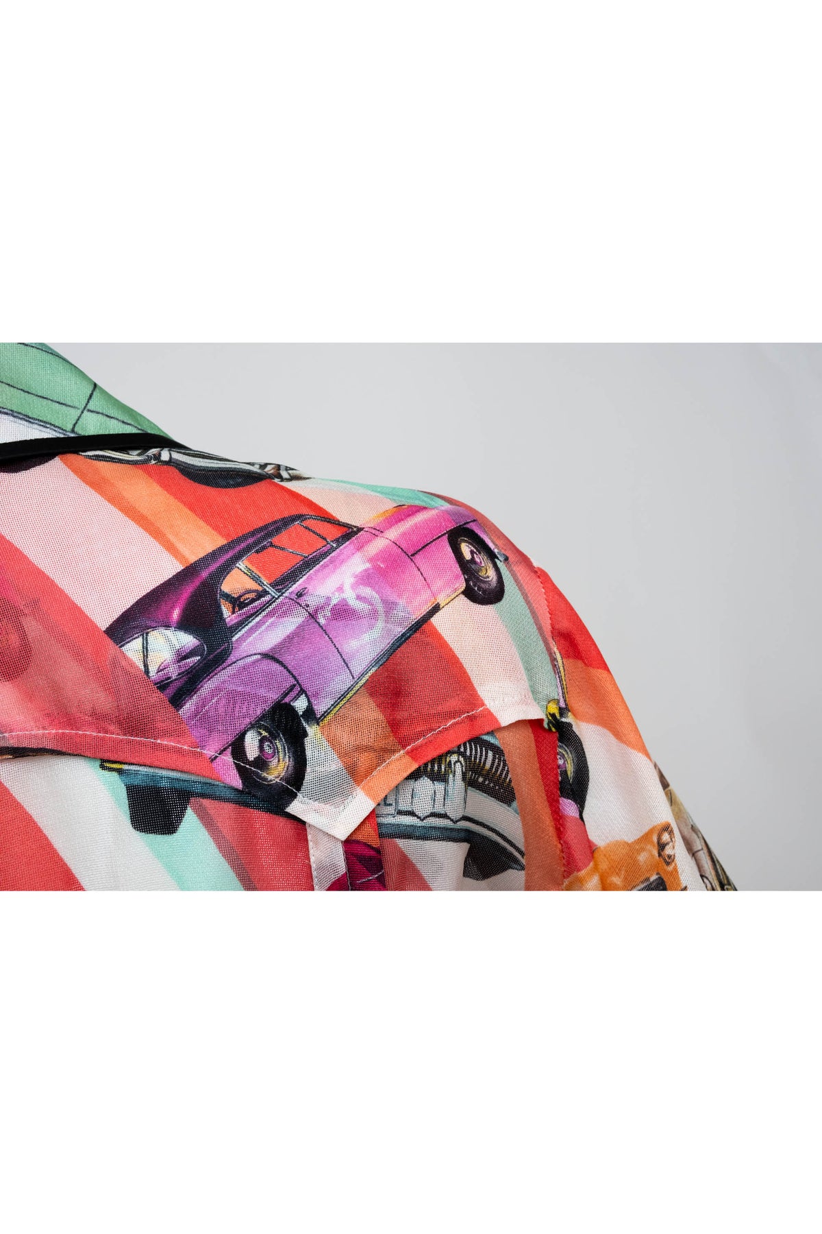Chanel Coral Coco Cuba Car Pattern Silk Blouse Size M