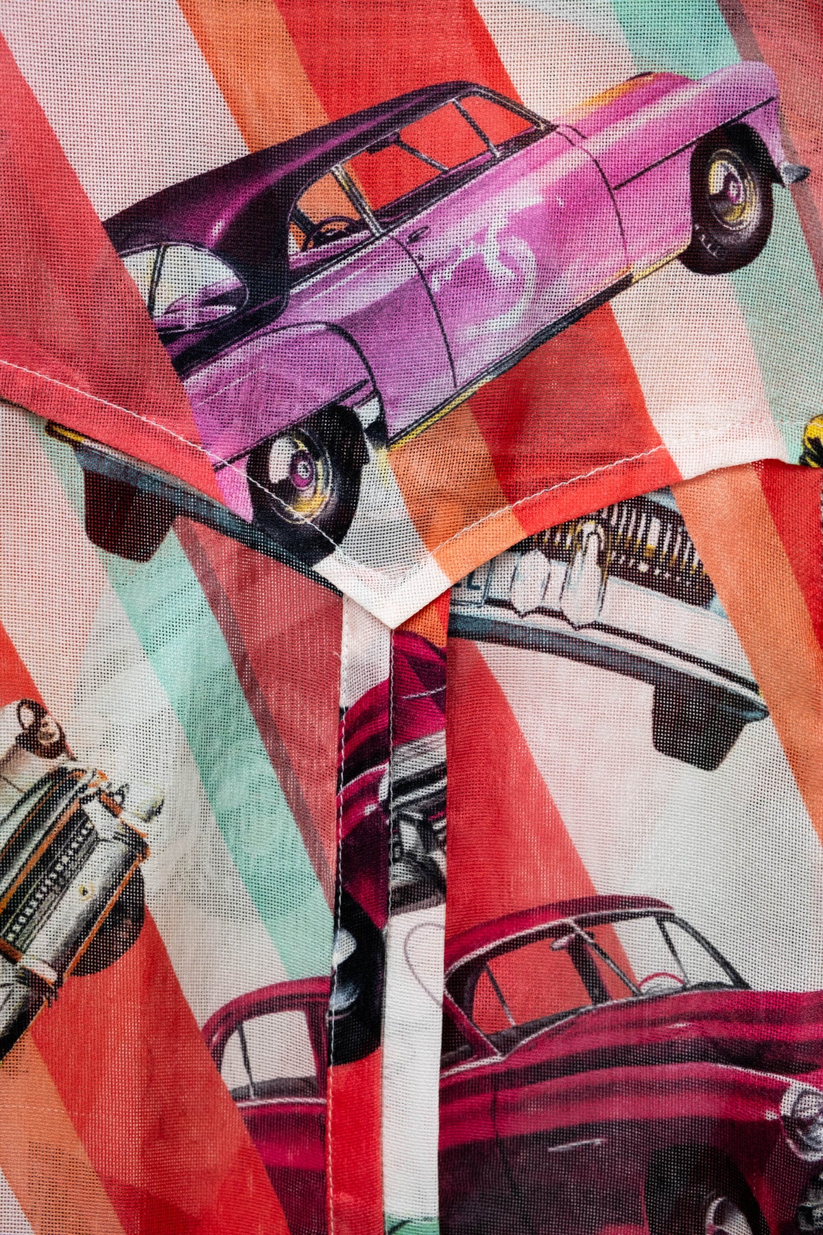 Chanel Coral Coco Cuba Car Pattern Silk Blouse Size M