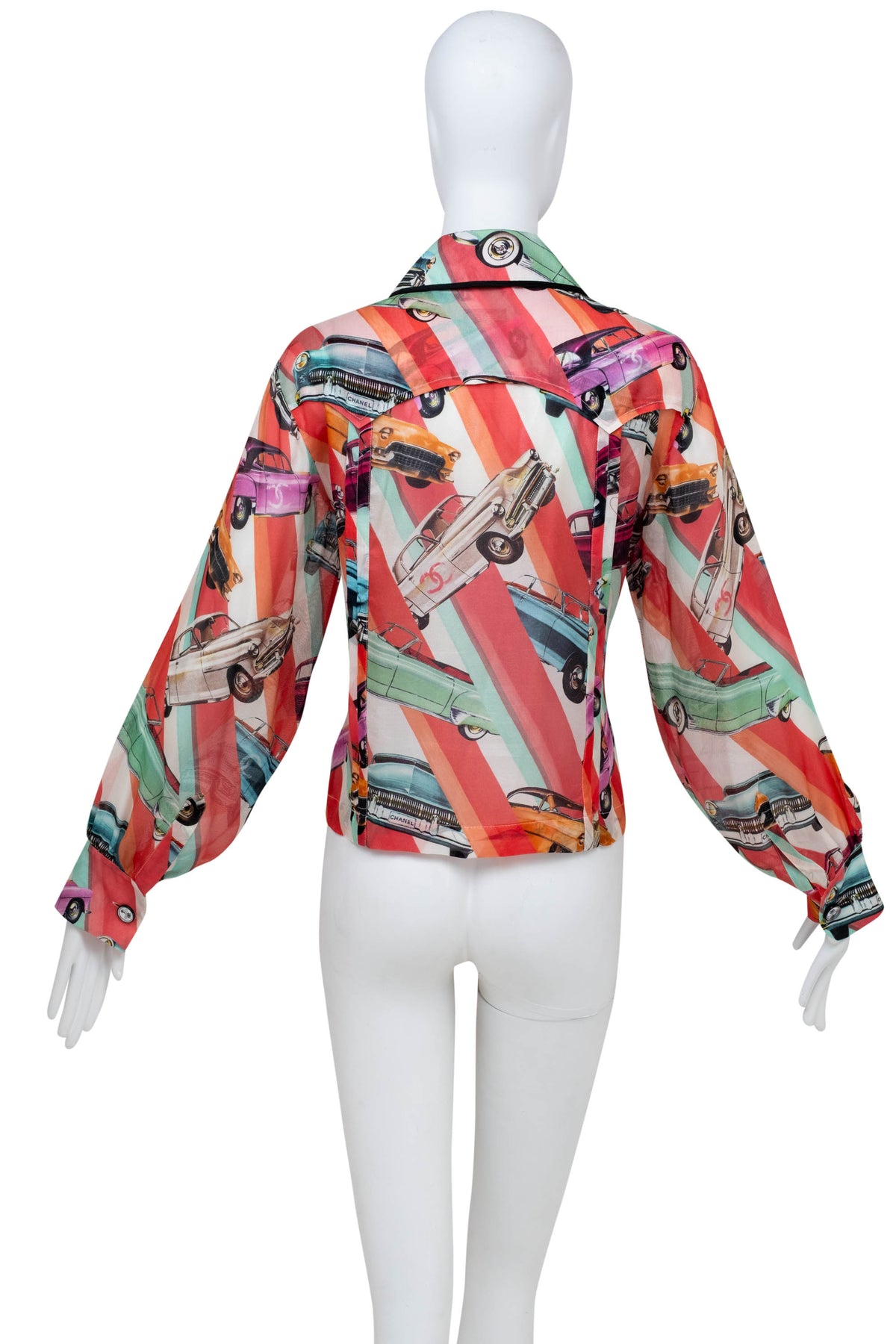 Chanel Coral Coco Cuba Car Pattern Silk Blouse Size M