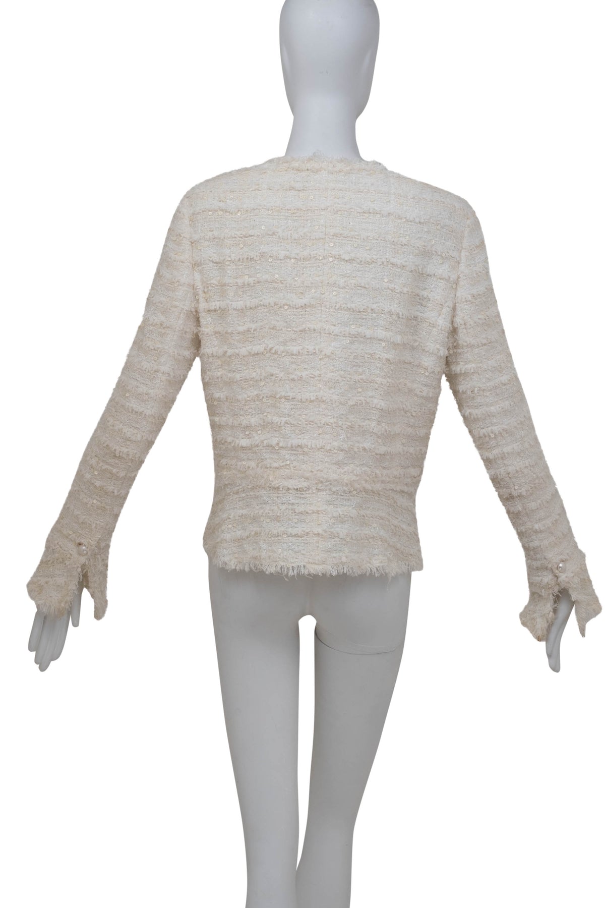 Chanel White Boucle Fantasy Tweed with Pearl Buttons Jacket Size 44/8 2005