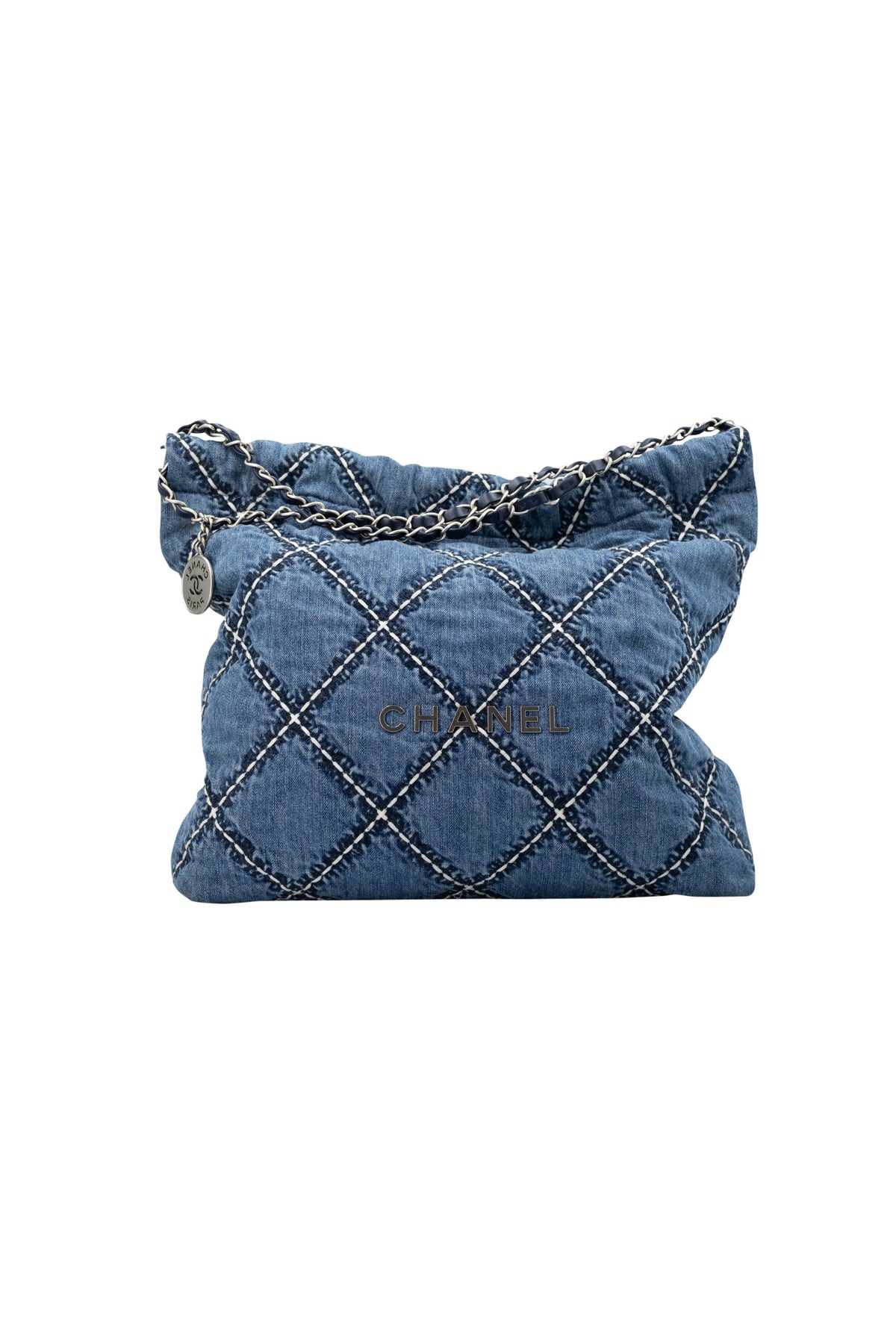 Chanel Denim 22 Hobo Bag With Contrast Stitching 24P