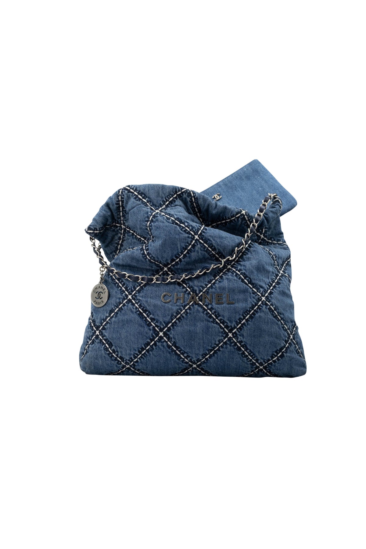 Chanel Denim 22 Hobo Bag With Contrast Stitching 24P