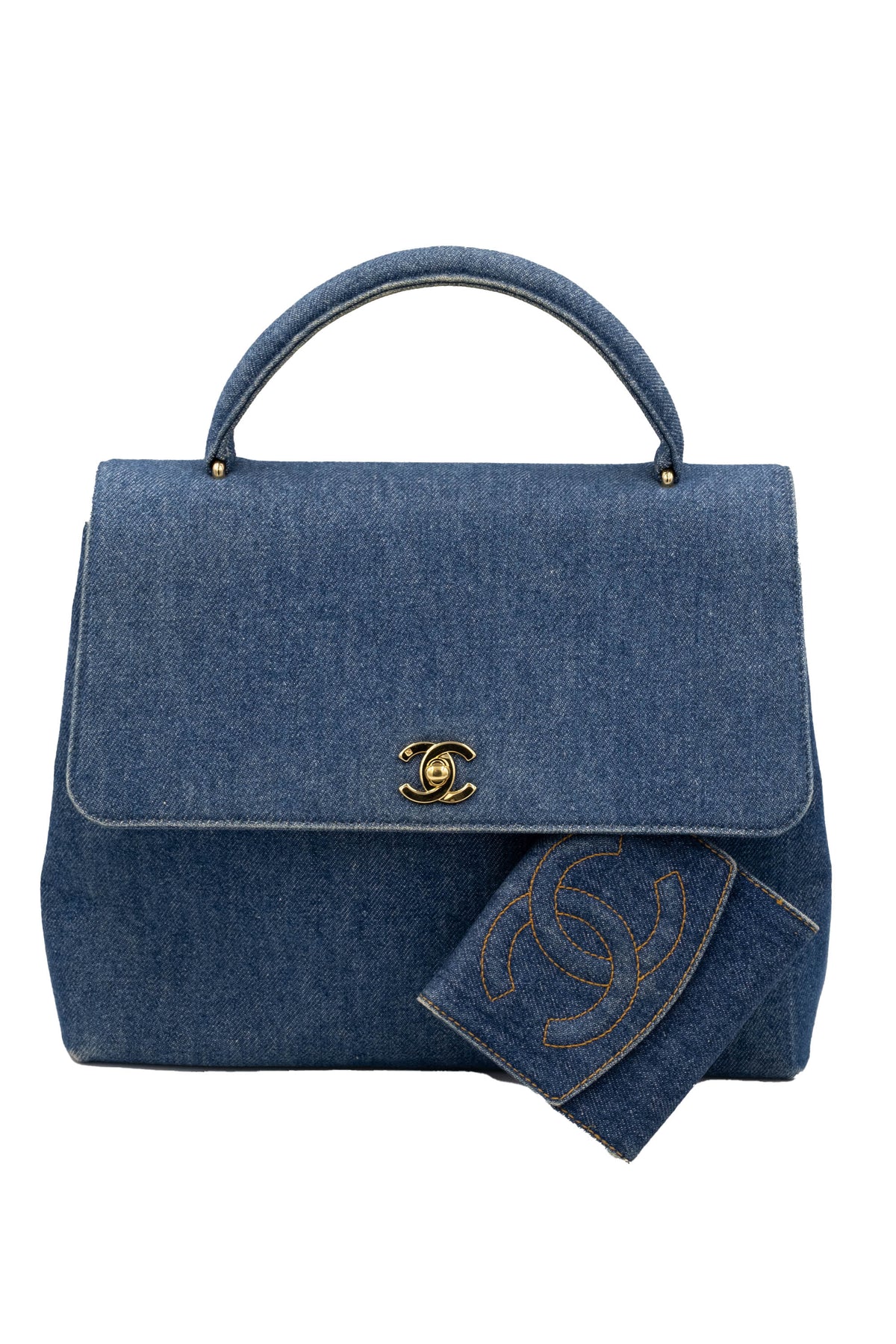 Chanel Blue Denim Kelly Bag CC Purse 1997-99