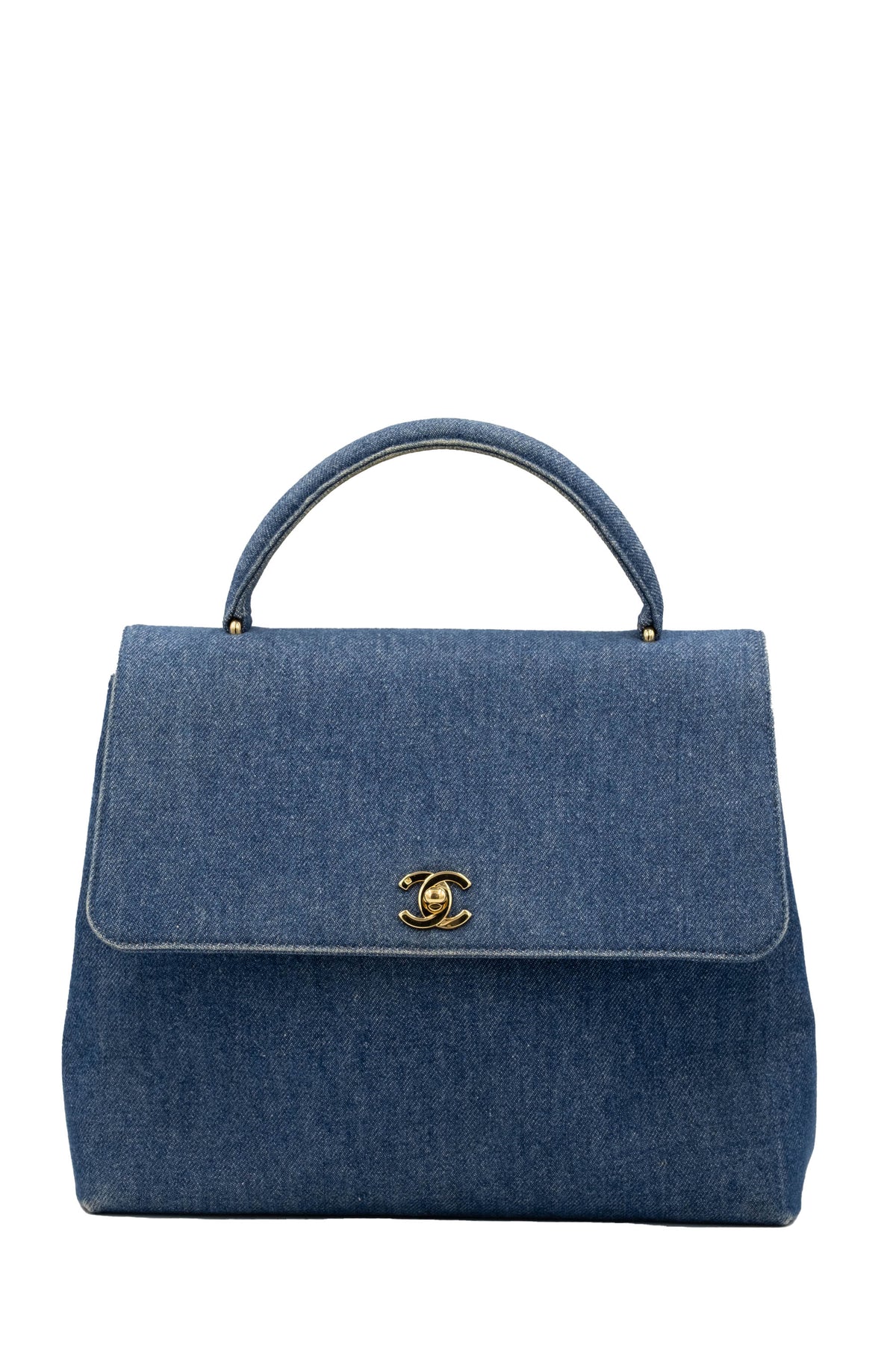 Chanel Blue Denim Kelly Bag CC Purse 1997-99