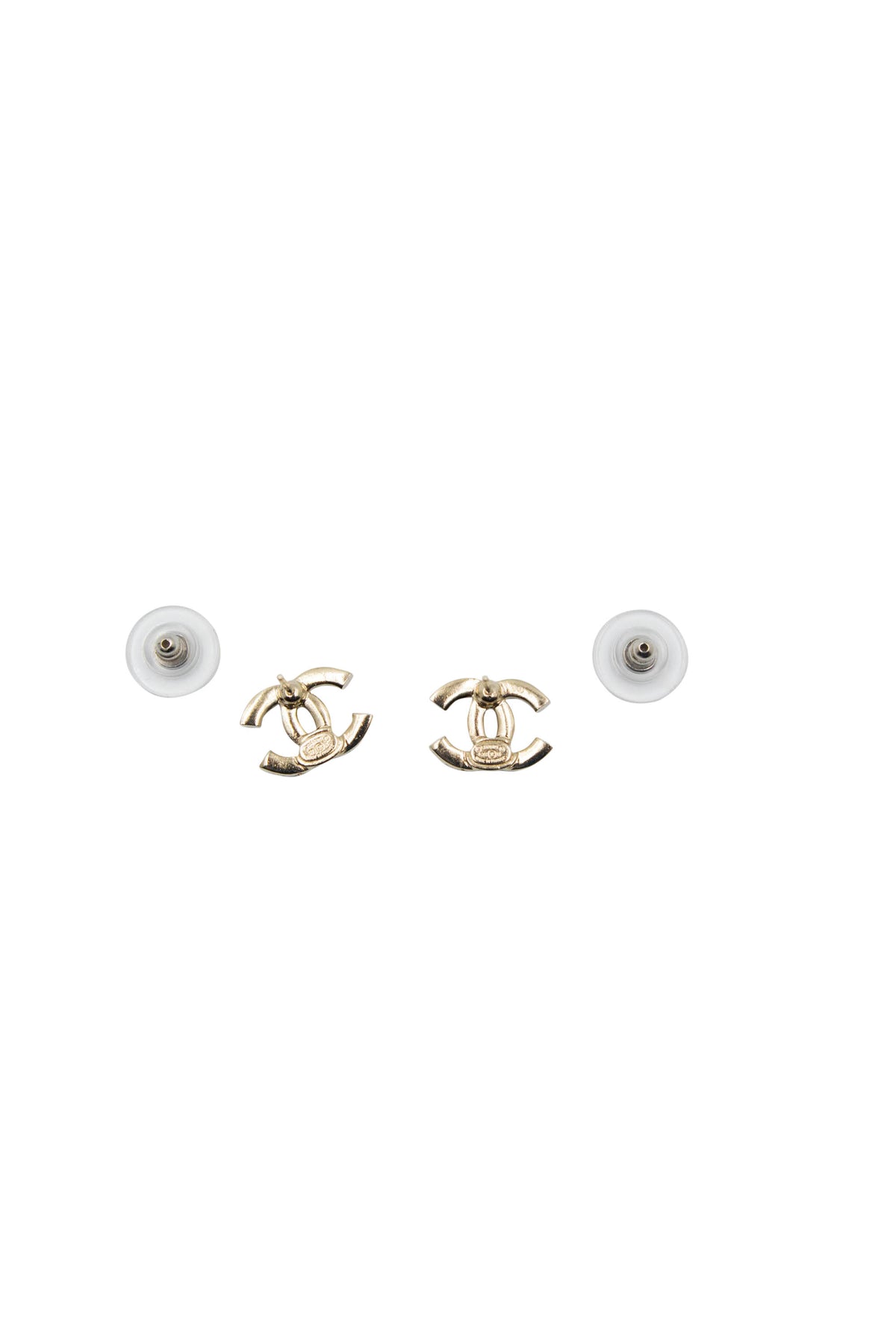 Chanel Gold CC Pierce Earrings With Strass Crystals 2021