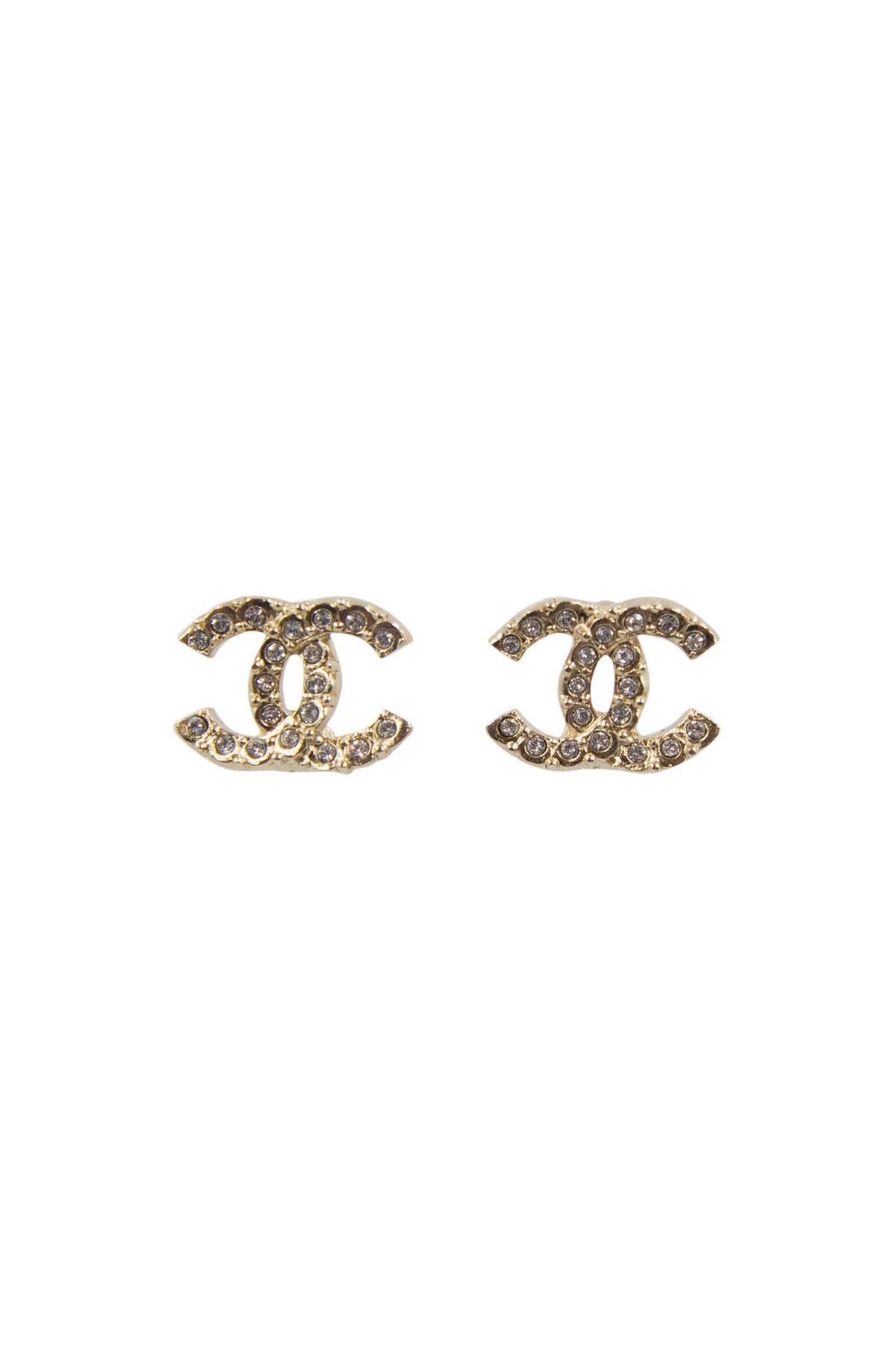 Chanel Gold CC Pierce Earrings With Strass Crystals 2021