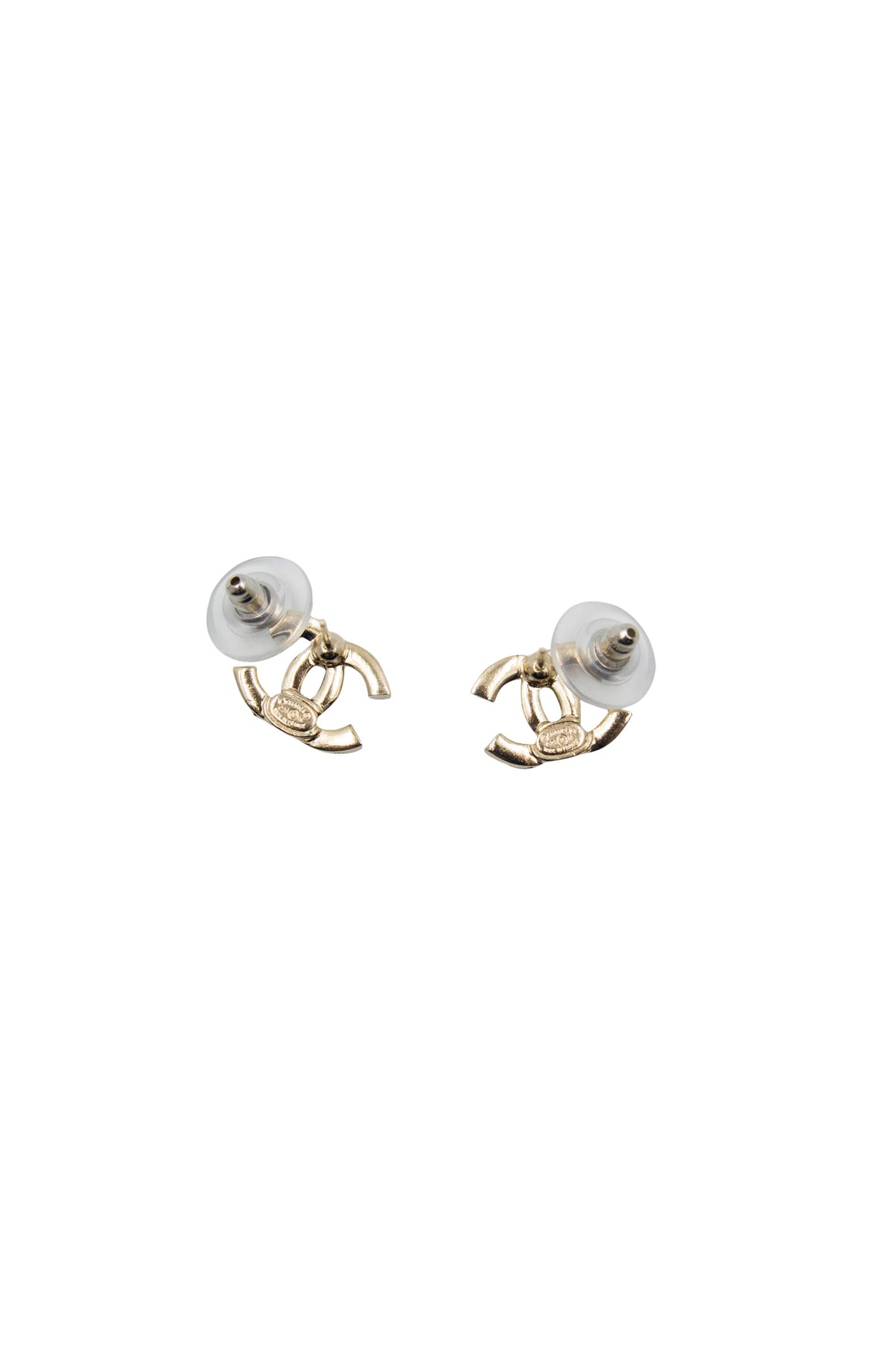 Chanel Gold CC Pierce Earrings With Strass Crystals 2021