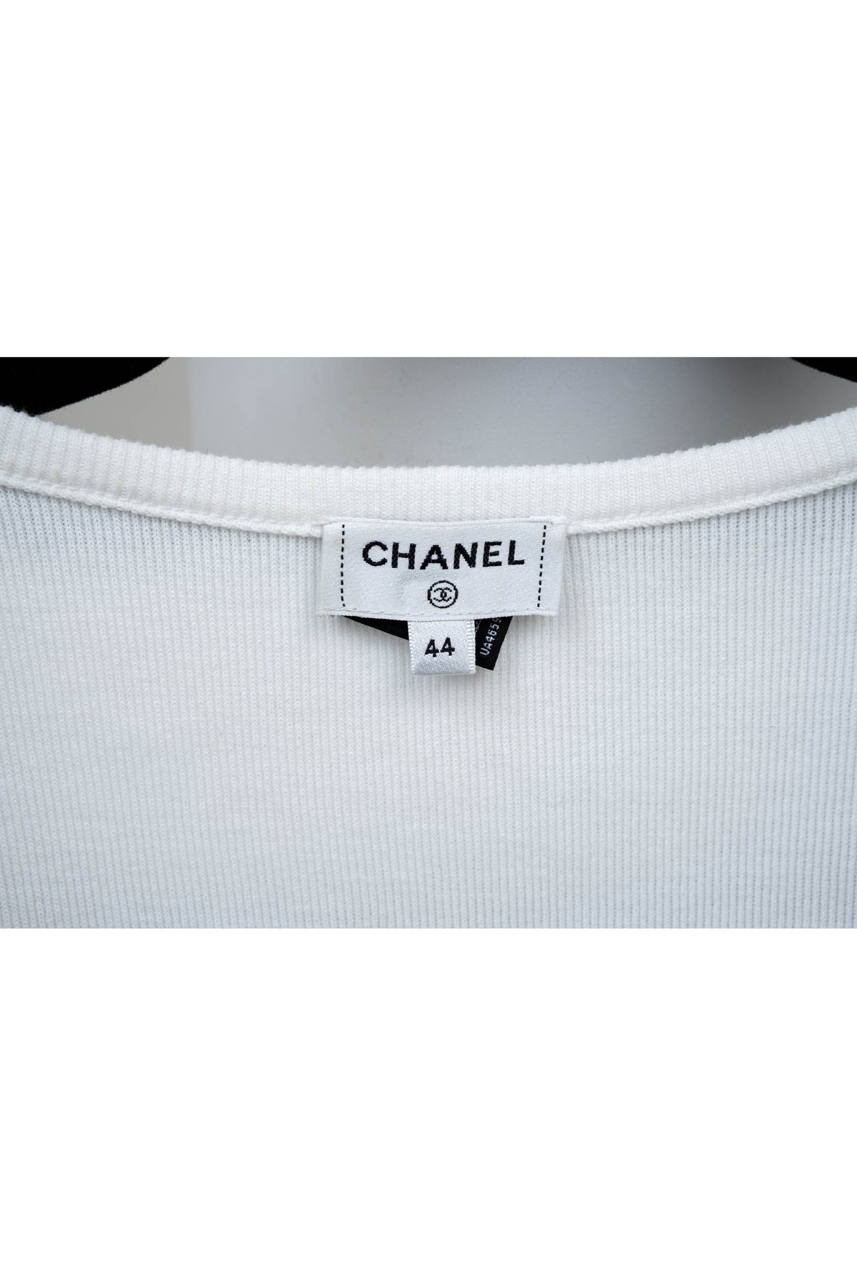 Chanel White Formula 1 Embellished Blue Car Ribbed Tee Shirt