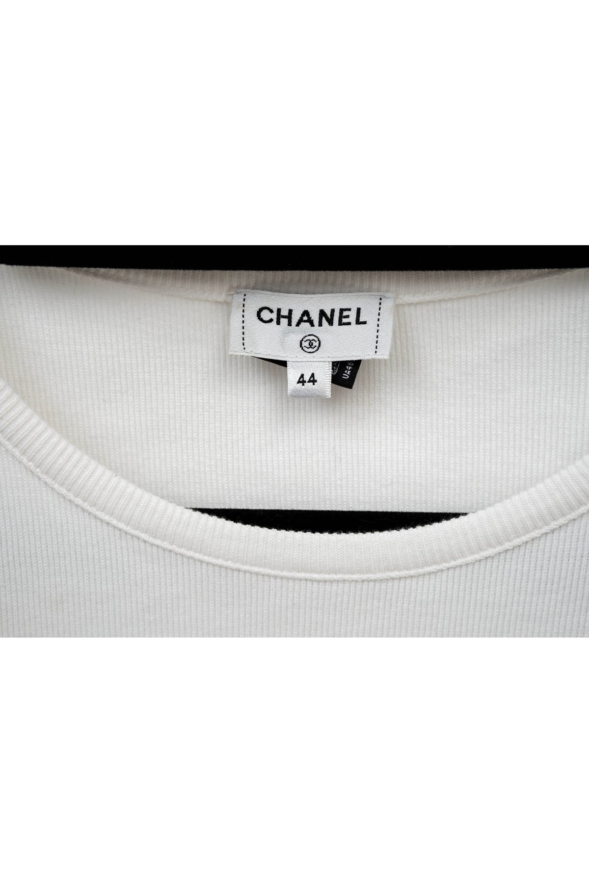 Chanel White Formula 1 Embellished Blue Car Ribbed Tee Shirt