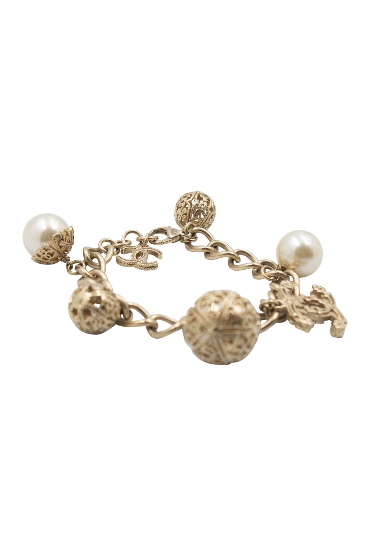 Chanel Filigree Dome Champagne Tone Charm Bracelet