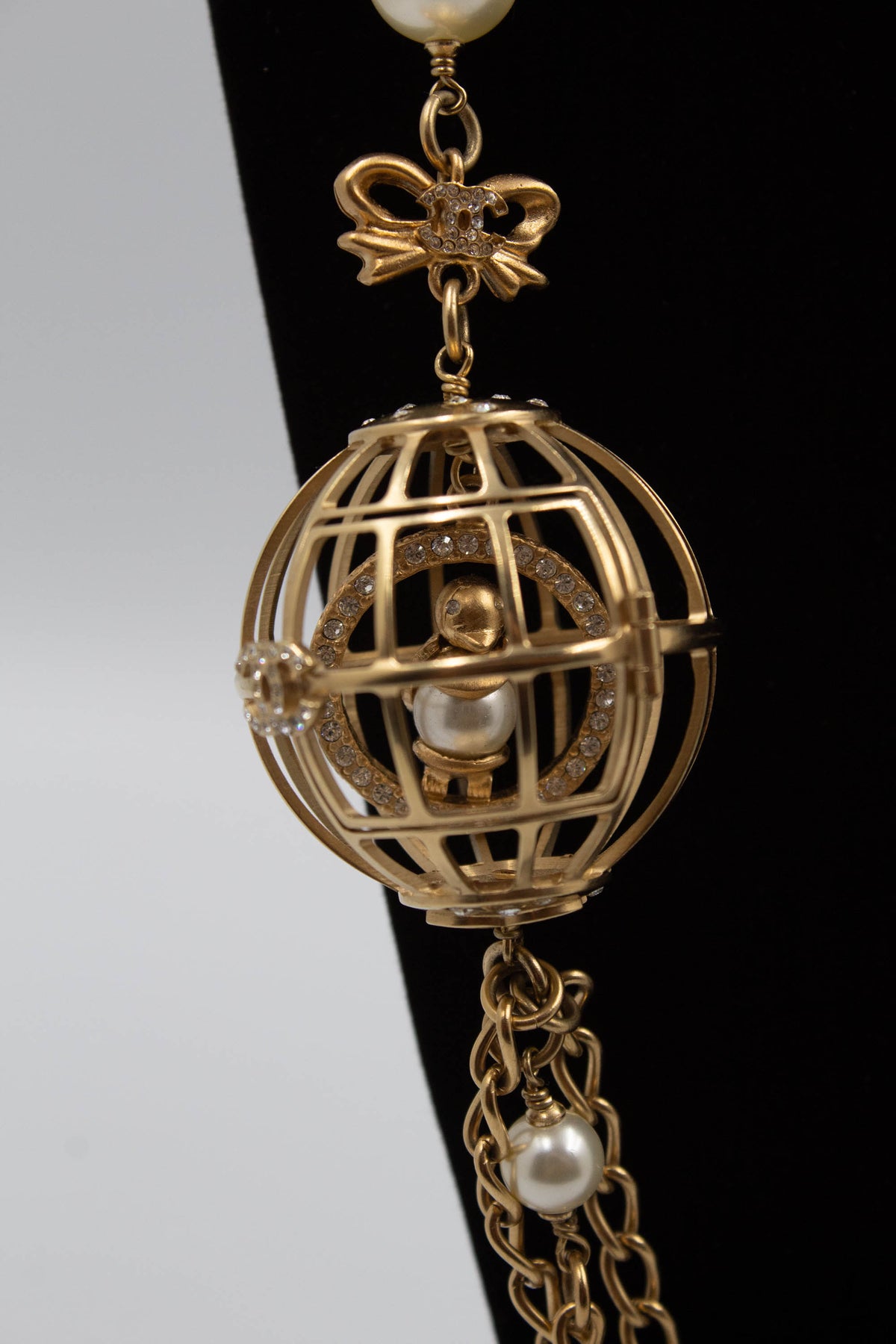 Chanel Rare Birdcage and Pearl Gold Tone Sautoir Necklace 2006