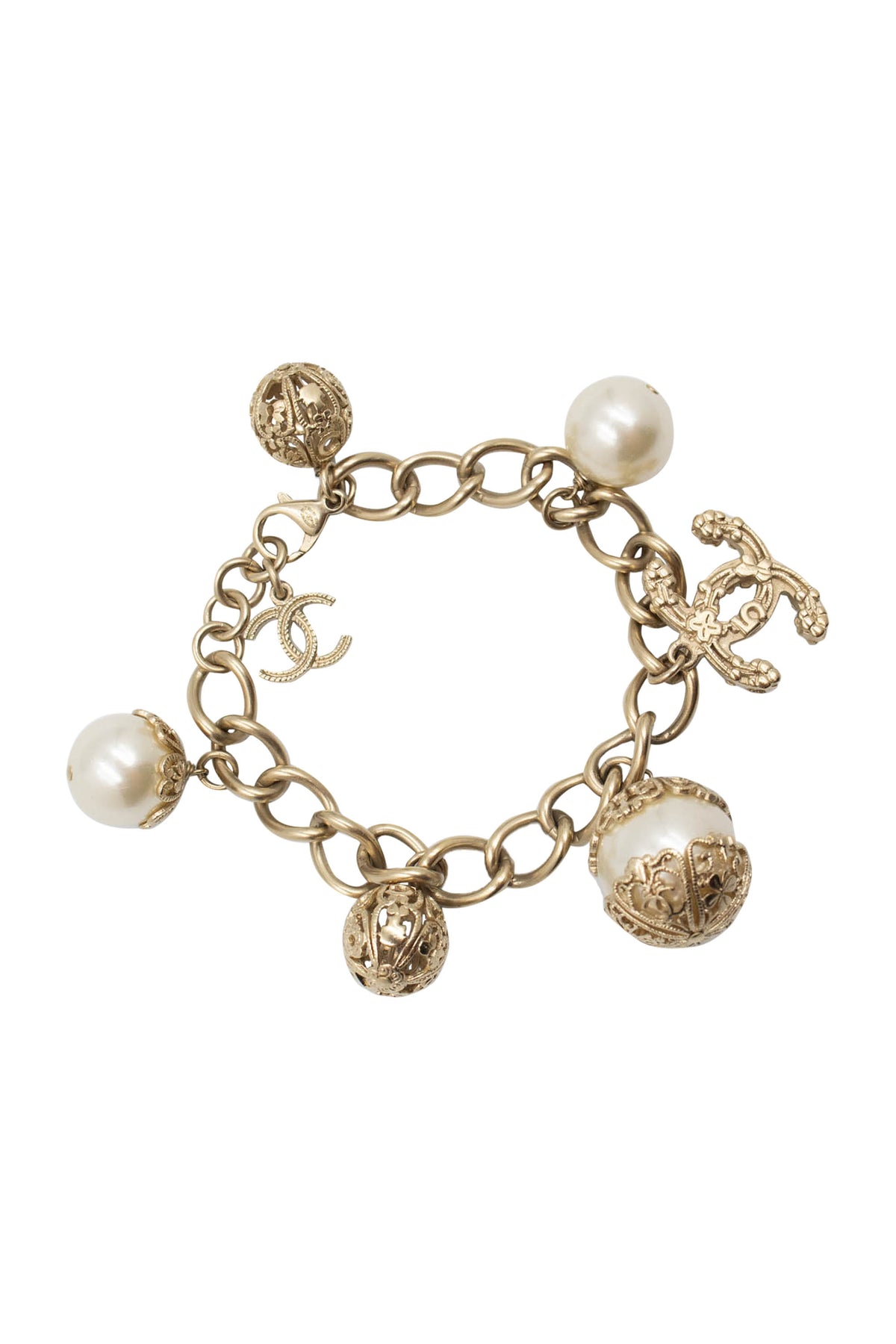 Chanel Filigree Dome Champagne Tone Charm Bracelet