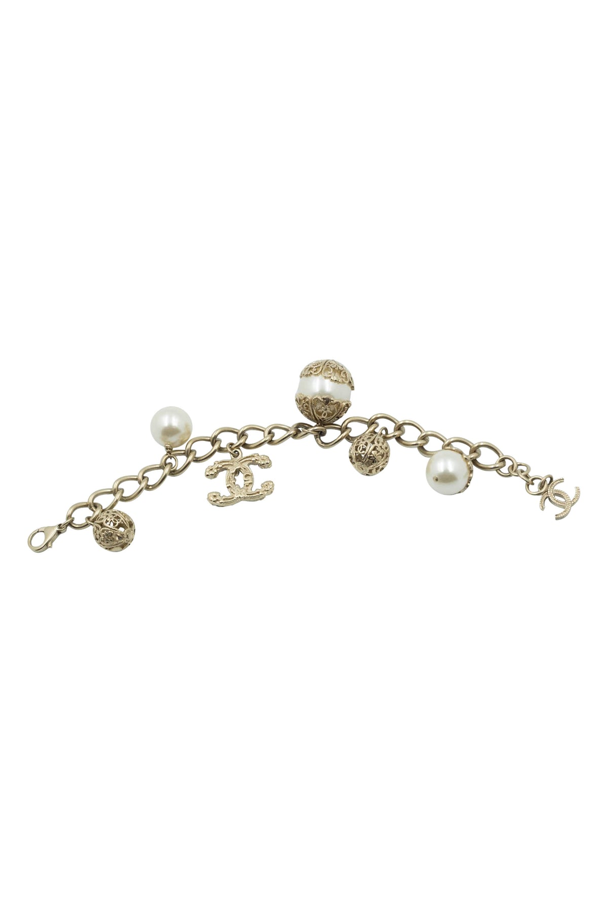 Chanel Filigree Dome Champagne Tone Charm Bracelet