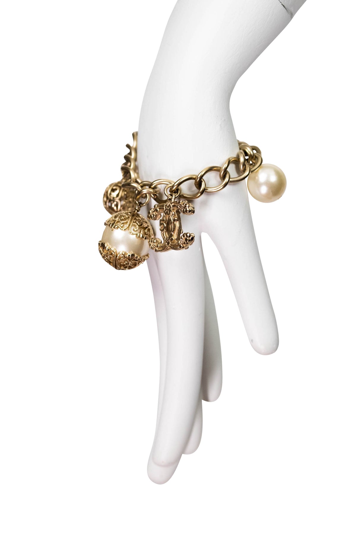 Chanel Filigree Dome Champagne Tone Charm Bracelet
