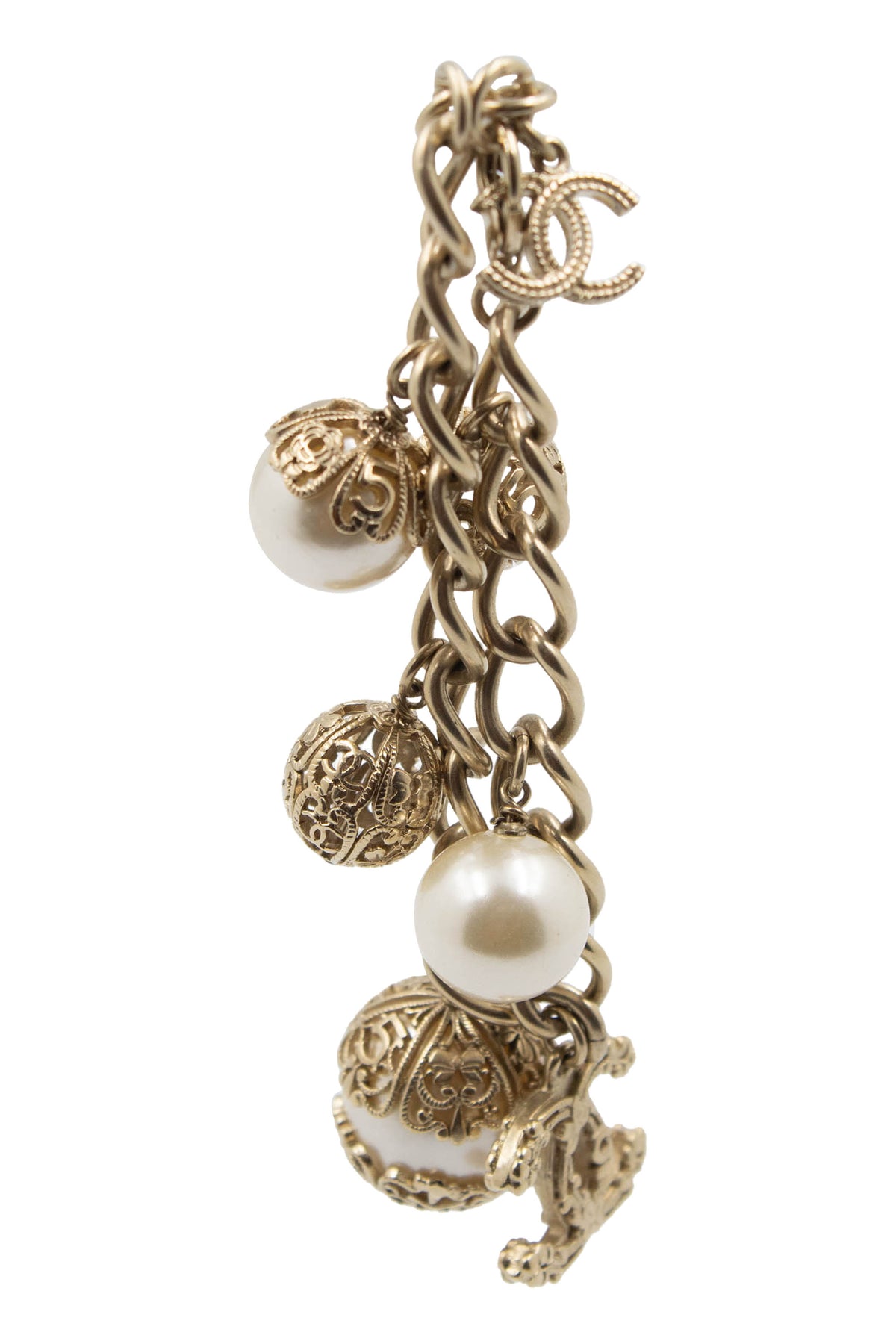 Chanel Filigree Dome Champagne Tone Charm Bracelet