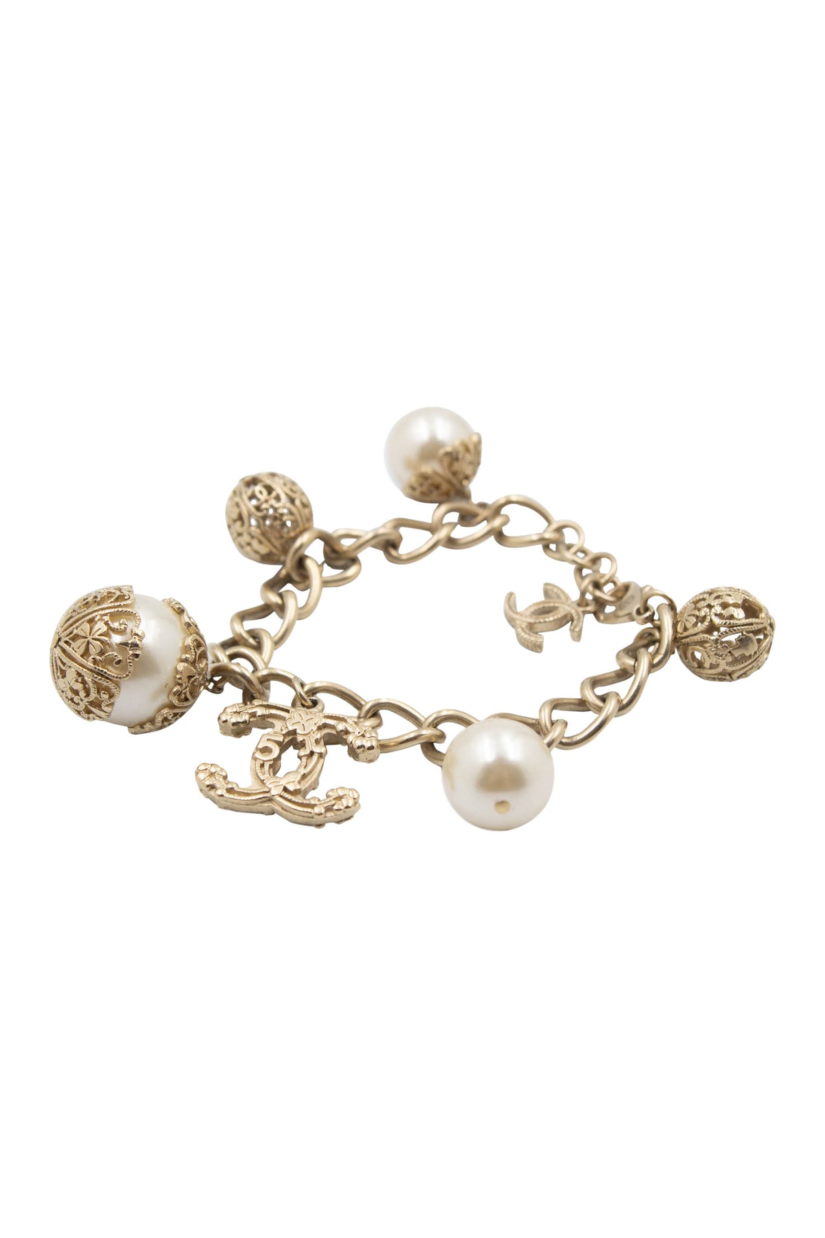 Chanel Filigree Dome Champagne Tone Charm Bracelet