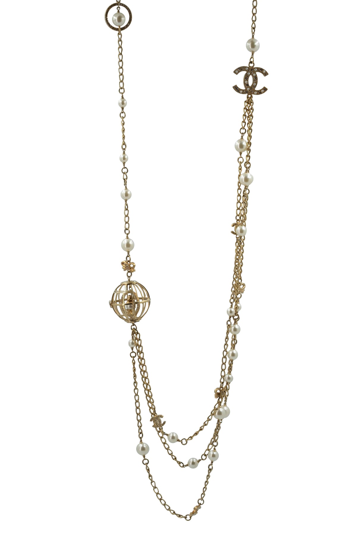 Chanel Rare Birdcage and Pearl Gold Tone Sautoir Necklace 2006