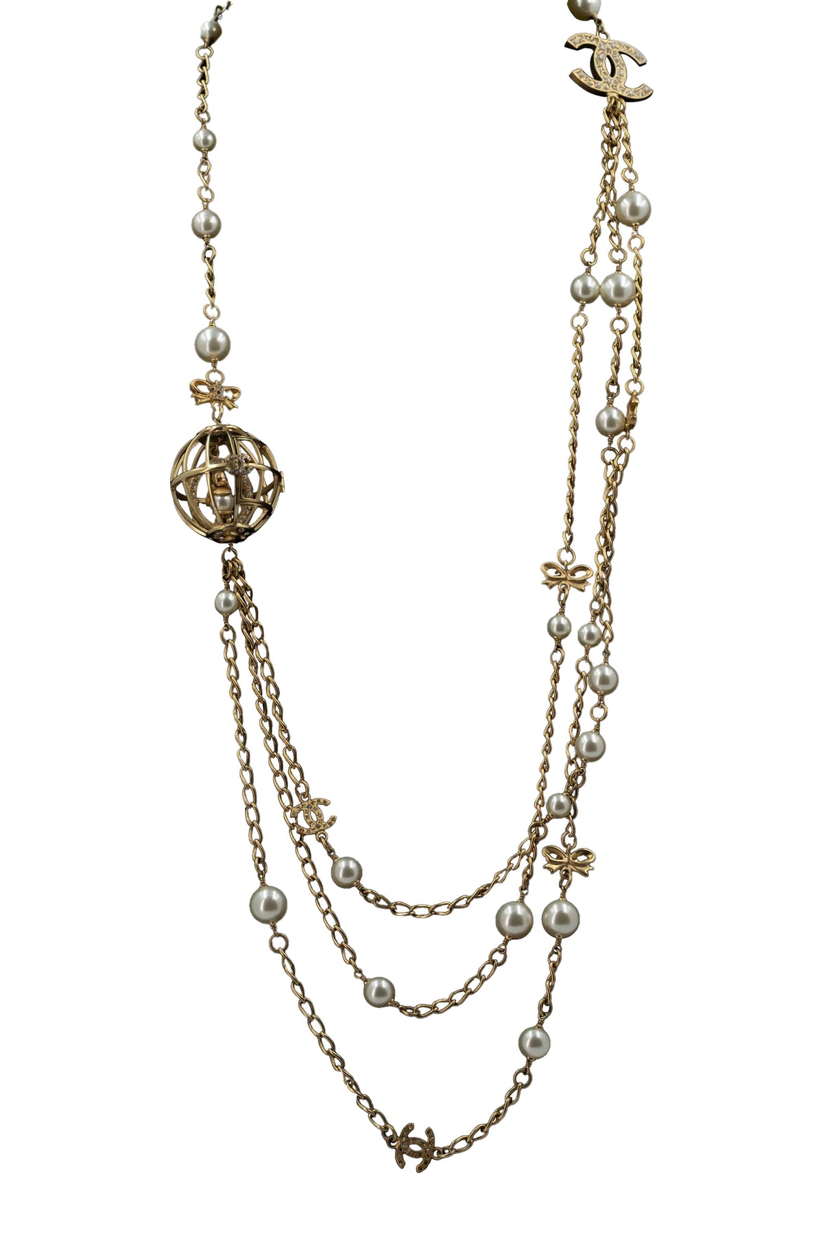 Chanel Rare Birdcage and Pearl Gold Tone Sautoir Necklace 2006