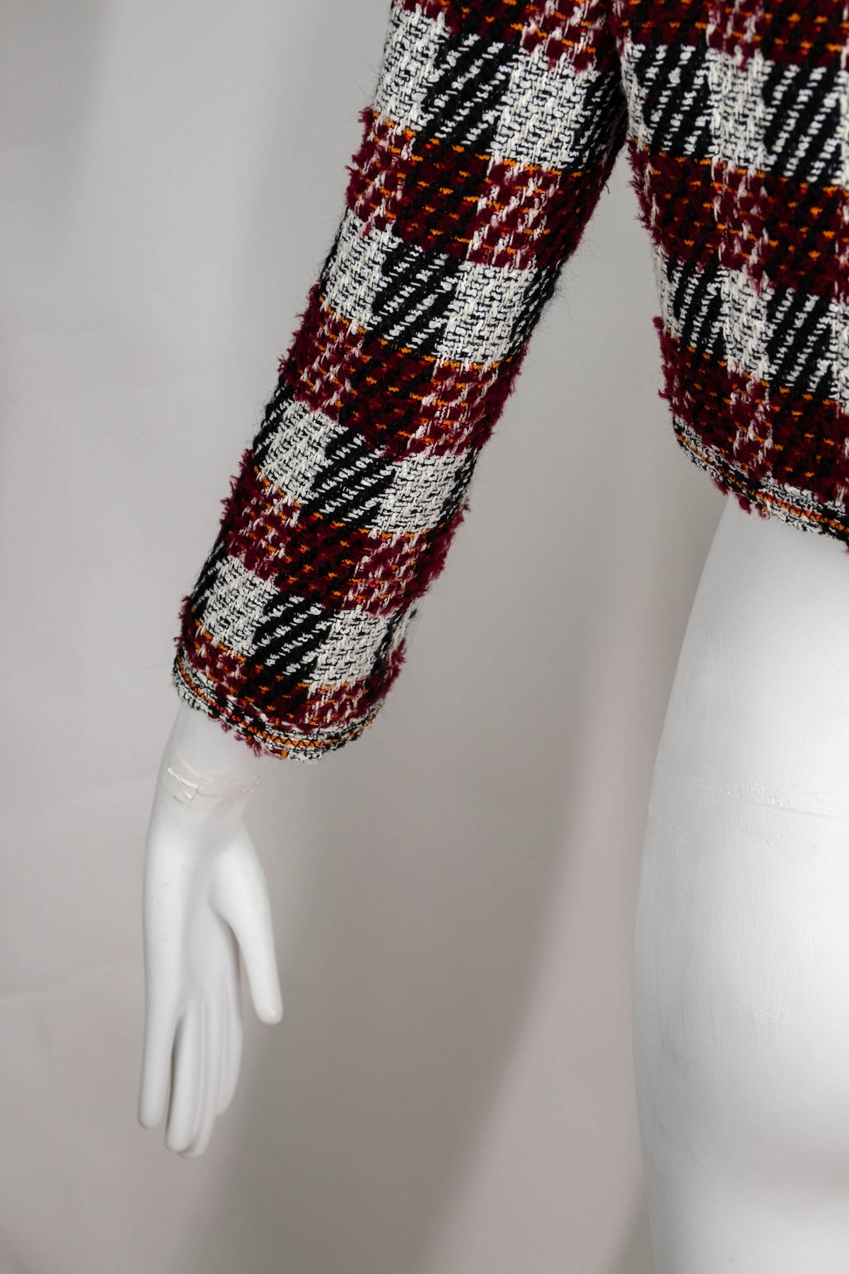 Chanel Maroon Plaid Cropped Jacket Size 38 2016