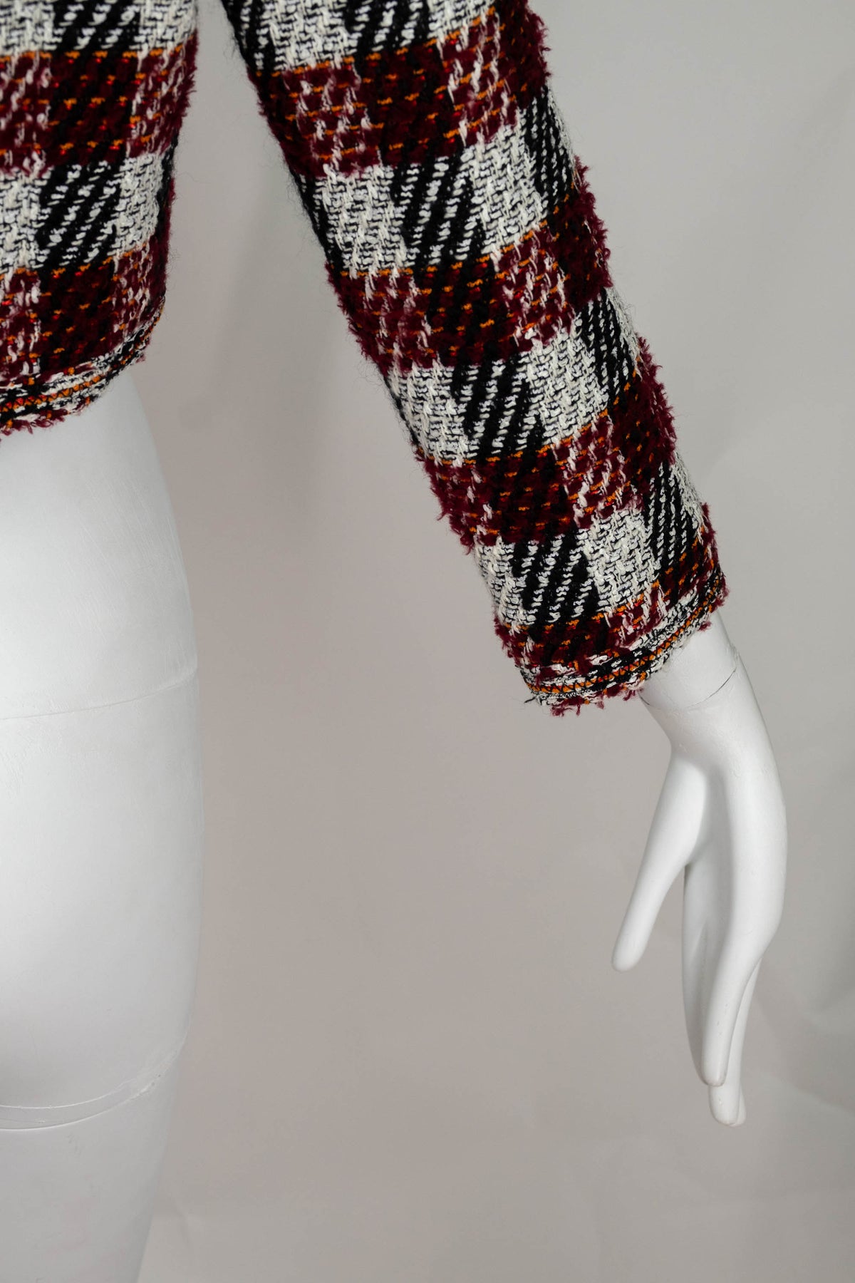 Chanel Maroon Plaid Cropped Jacket Size 38 2016