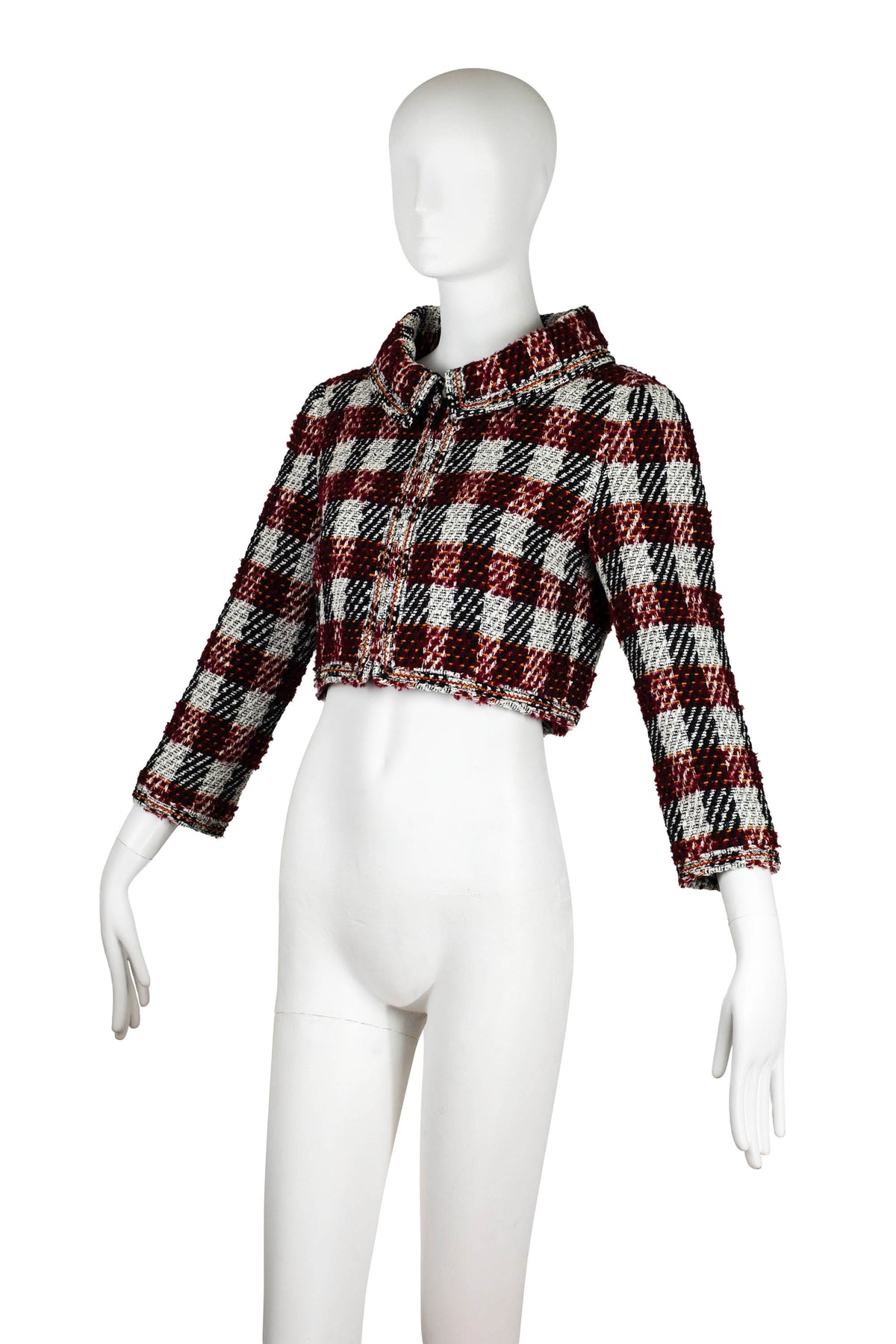 Chanel Maroon Plaid Cropped Jacket Size 38 2016