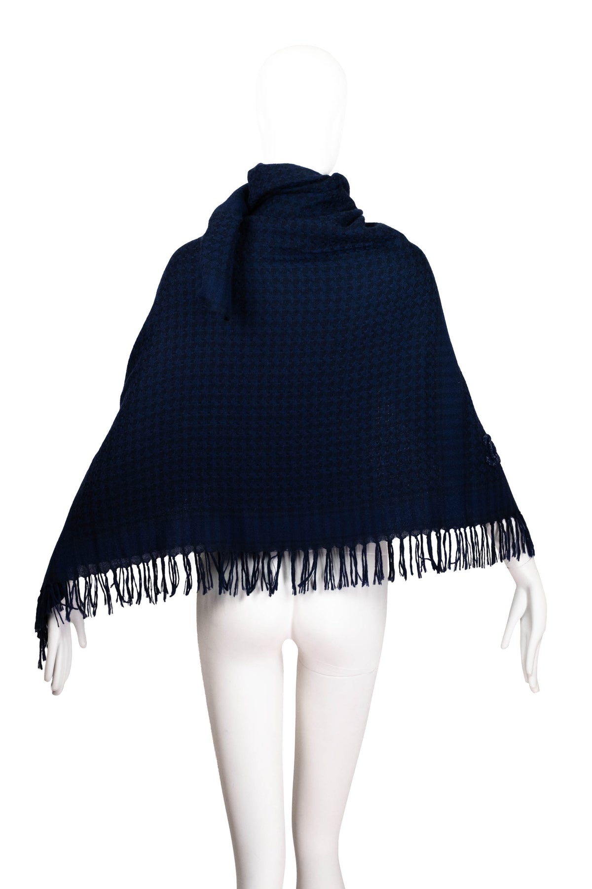 Chanel Navy Blue Cashmere Fringed Oblong Scarf