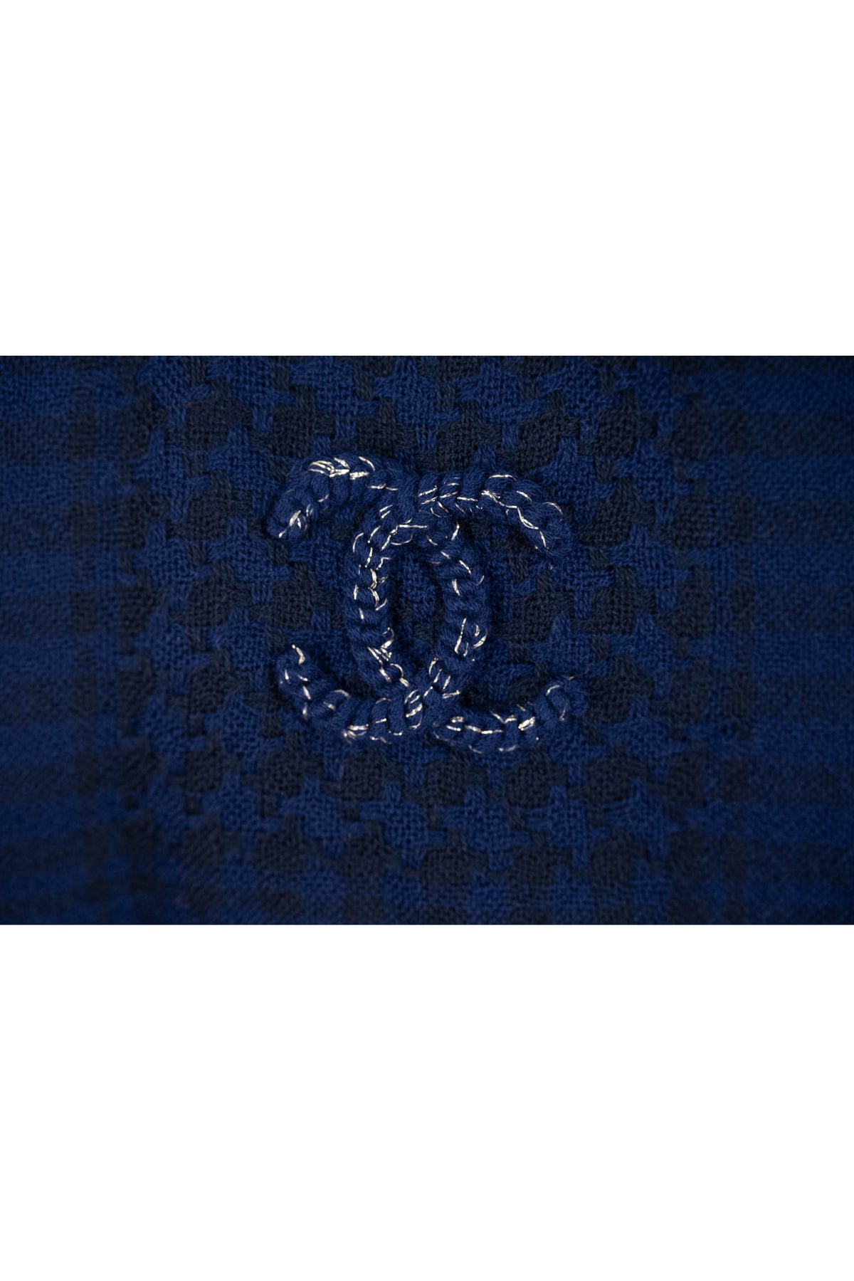 Chanel Navy Blue Cashmere Fringed Oblong Scarf