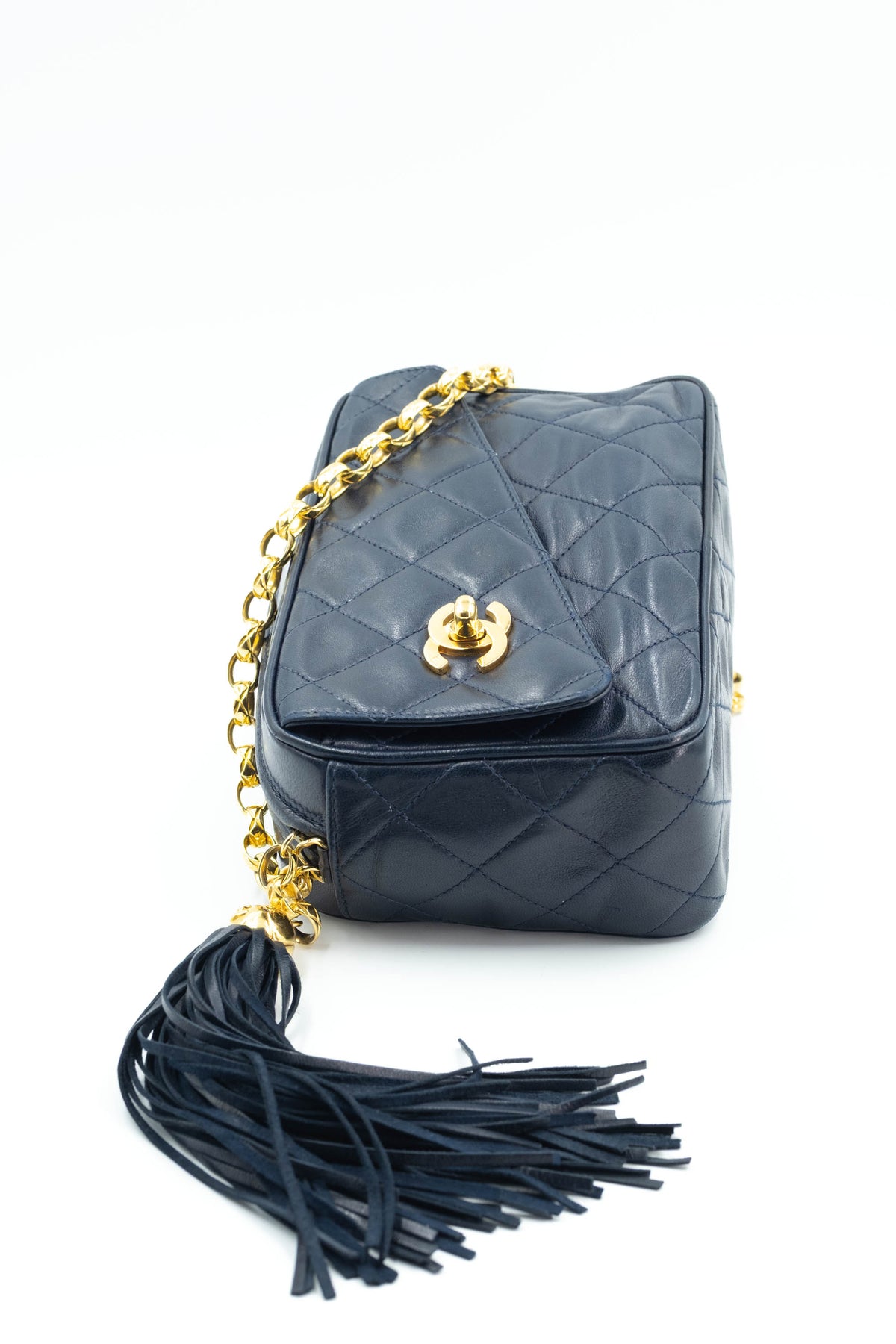 Chanel Vintage Navy Camera Bag w/Tassel Bijoux Chain and Turn-lock 24k GPHW