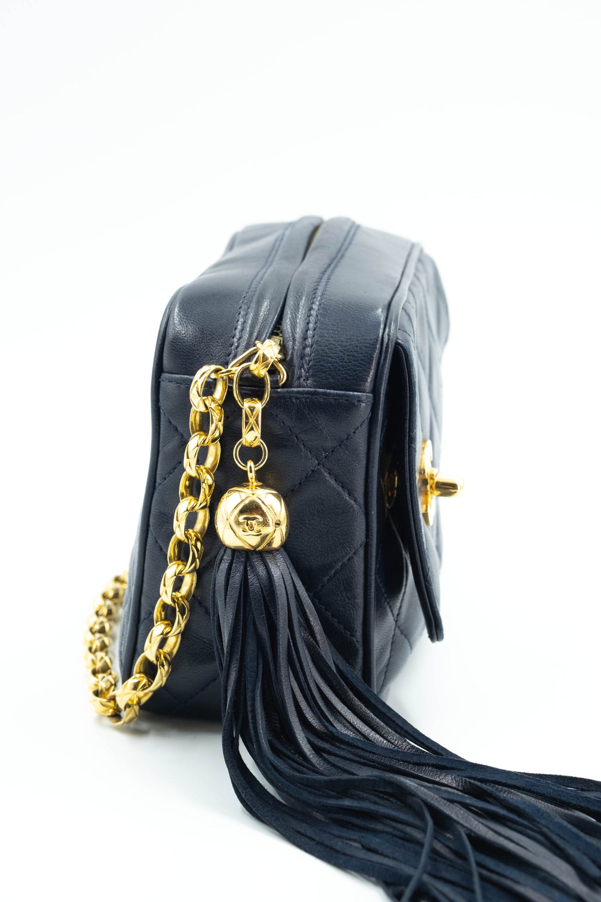Chanel Vintage Navy Camera Bag w/Tassel Bijoux Chain and Turn-lock 24k GPHW