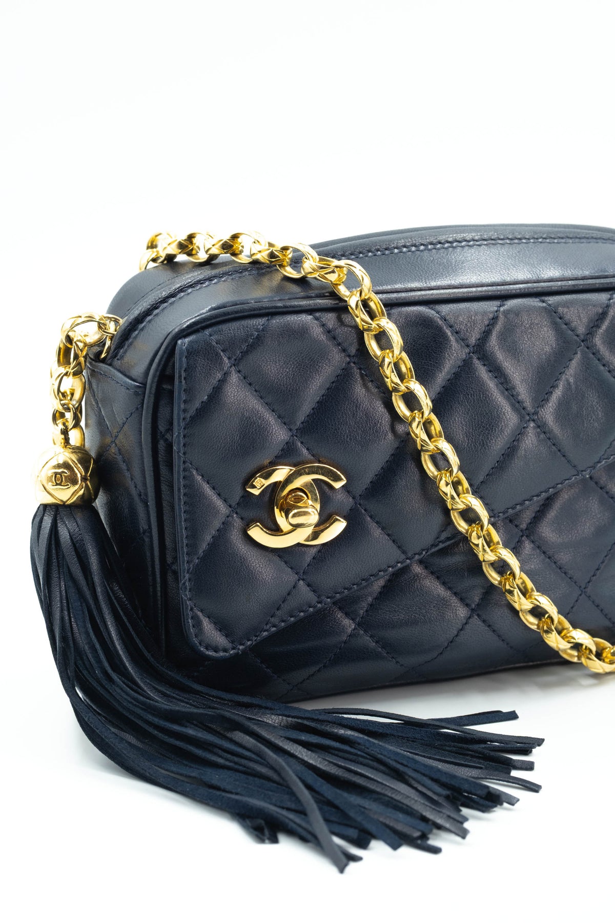 Chanel Vintage Navy Camera Bag w/Tassel Bijoux Chain and Turn-lock 24k GPHW