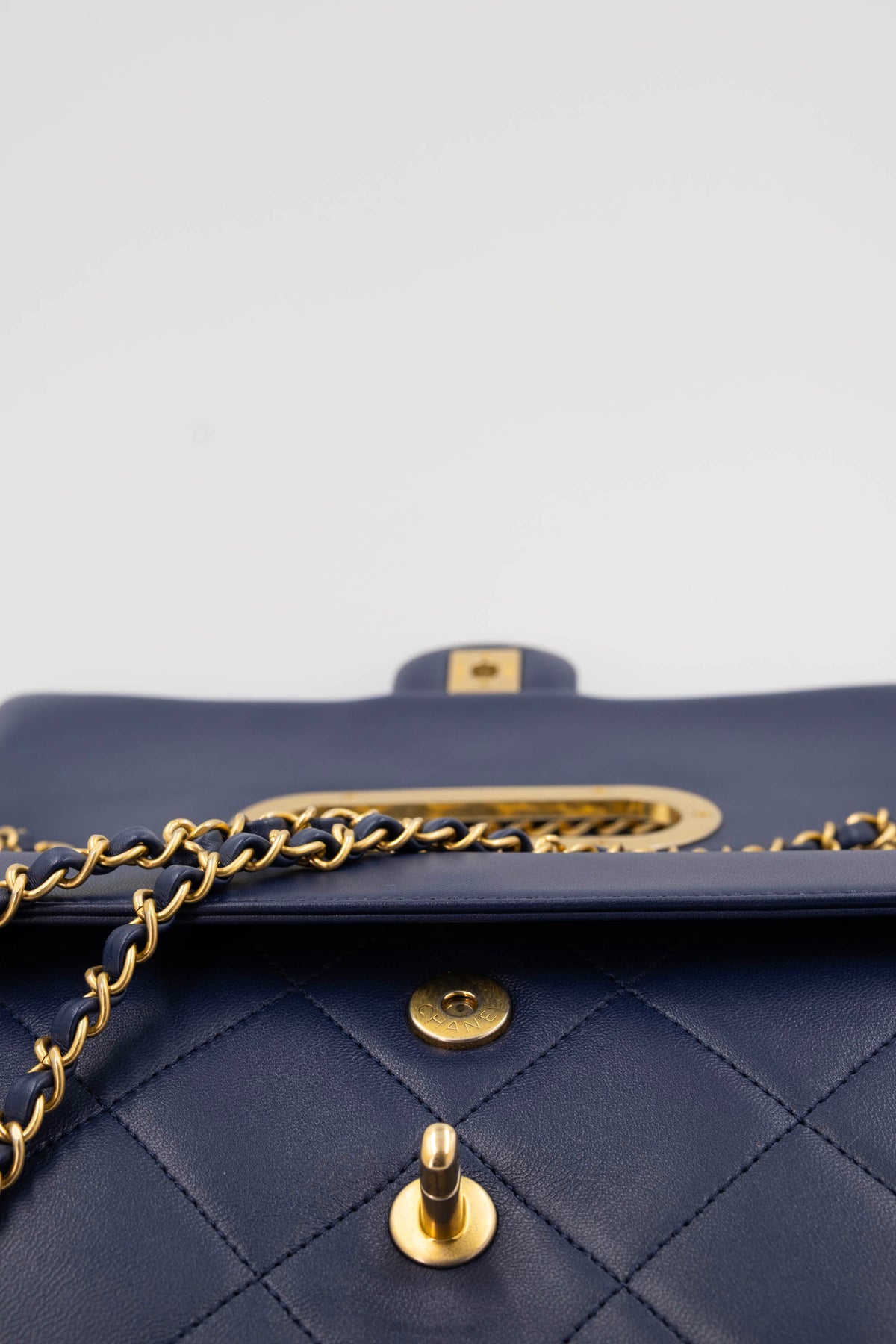 Chanel &quot;A Real Catch&quot; Navy Purse with Gold Hardware 2019