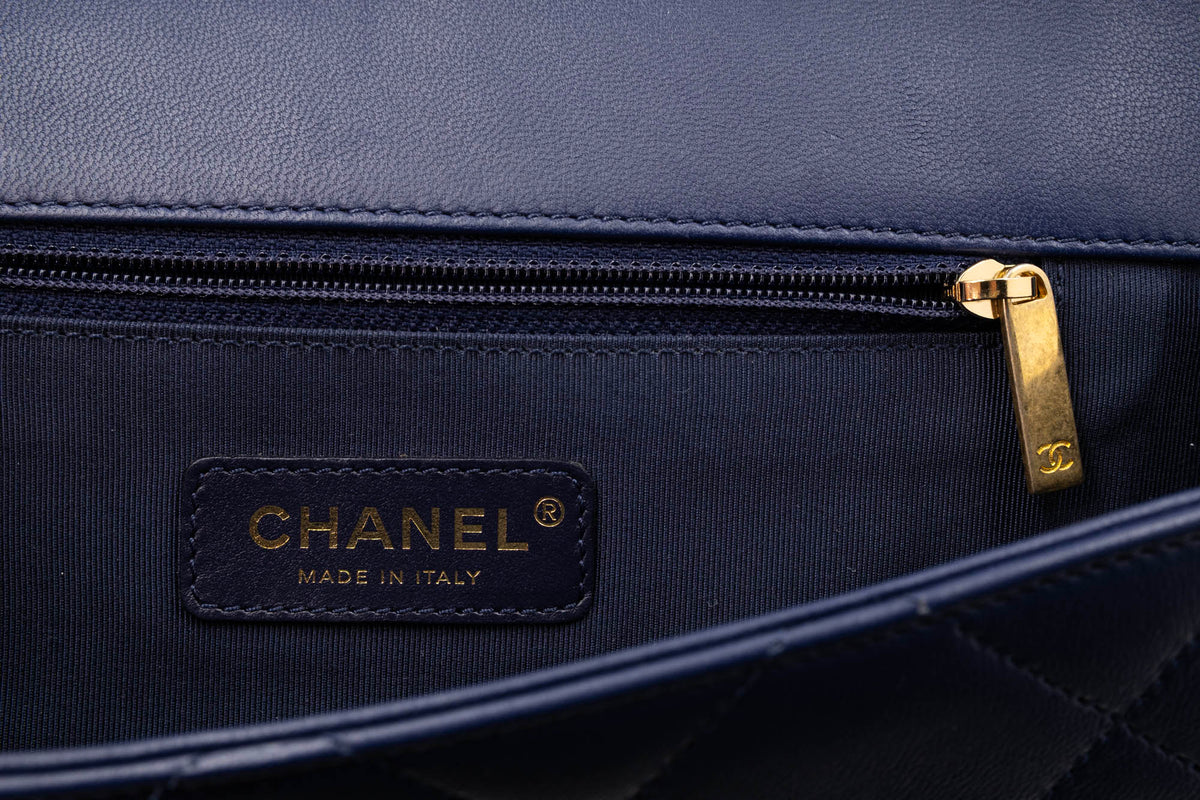 Chanel &quot;A Real Catch&quot; Navy Purse with Gold Hardware 2019