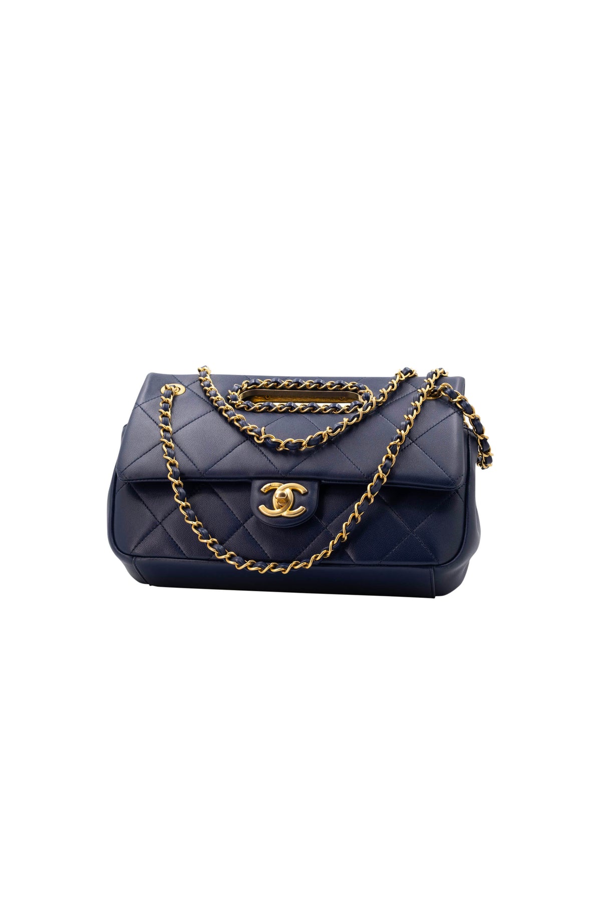 Chanel &quot;A Real Catch&quot; Navy Purse with Gold Hardware 2019