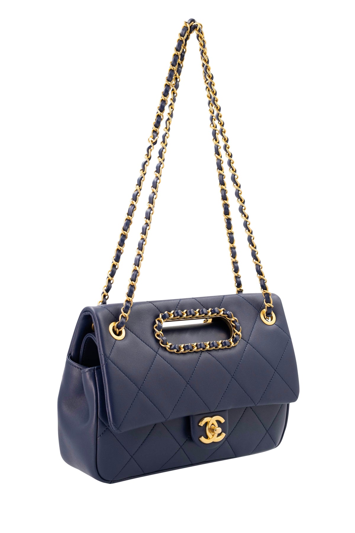 Chanel &quot;A Real Catch&quot; Navy Purse with Gold Hardware 2019