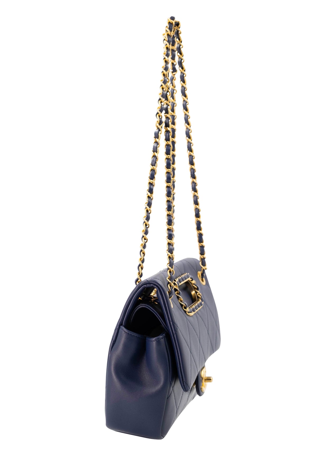 Chanel &quot;A Real Catch&quot; Navy Purse with Gold Hardware 2019