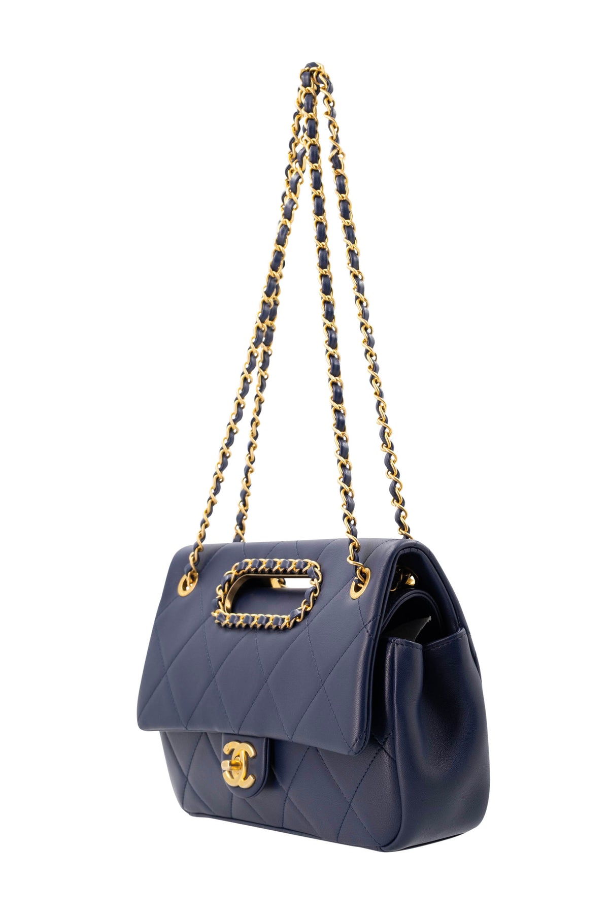Chanel &quot;A Real Catch&quot; Navy Purse with Gold Hardware 2019