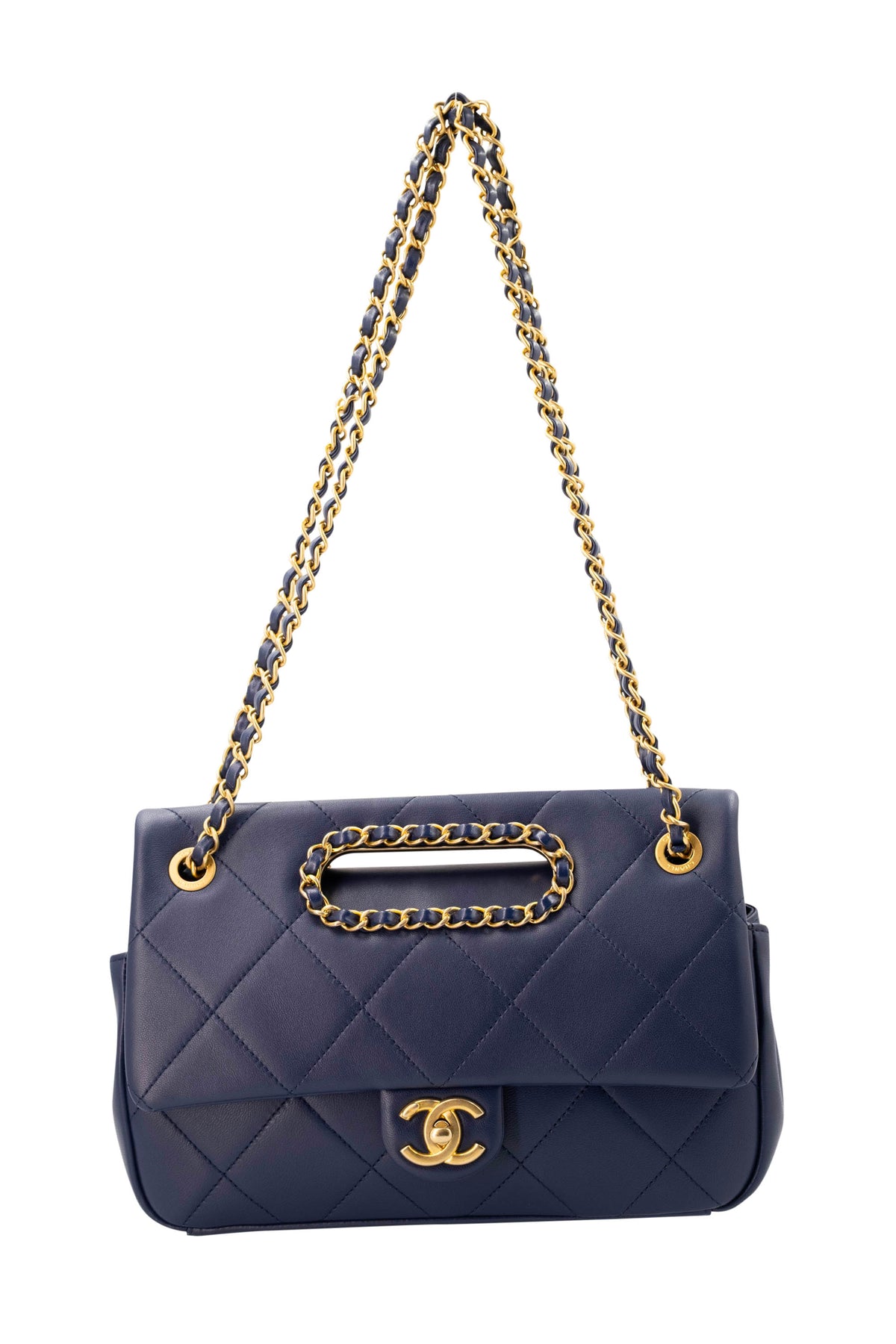 Chanel &quot;A Real Catch&quot; Navy Purse with Gold Hardware 2019