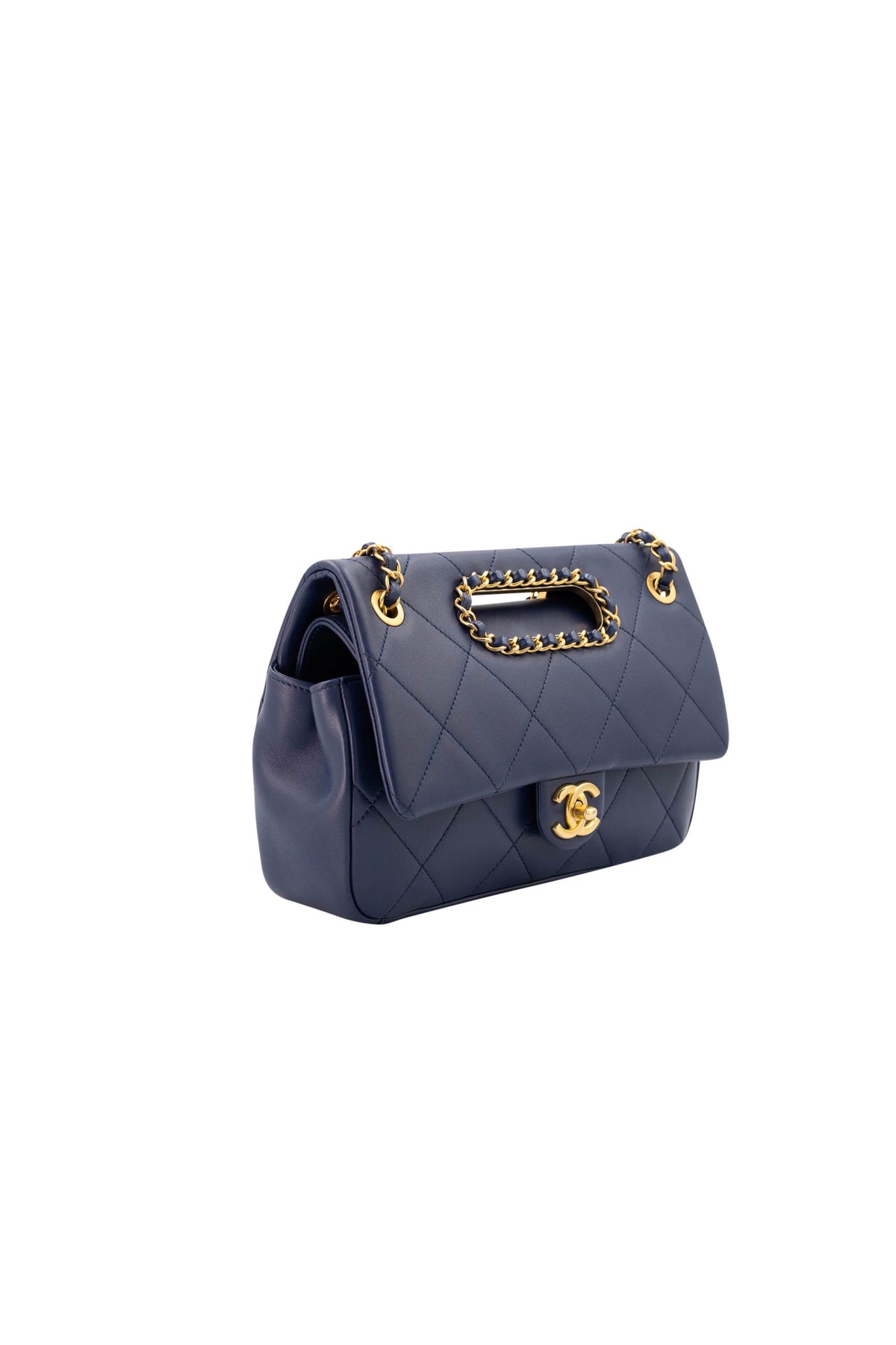 Chanel &quot;A Real Catch&quot; Navy Purse with Gold Hardware 2019