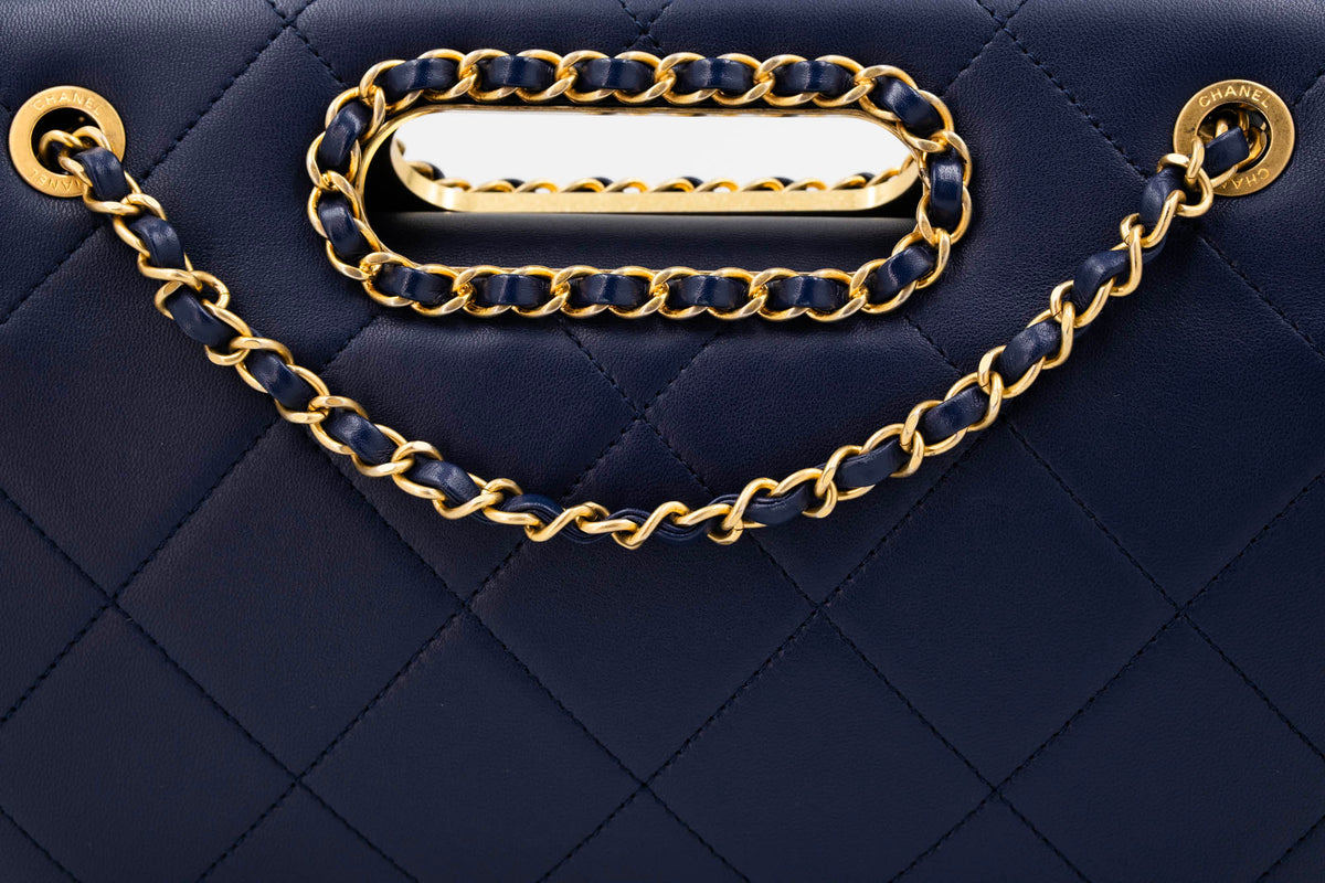 Chanel &quot;A Real Catch&quot; Navy Purse with Gold Hardware 2019