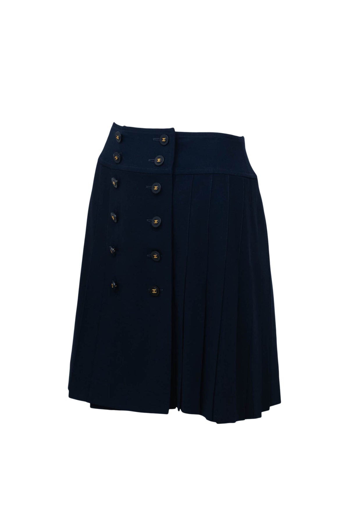Chanel Navy Blue Pleated Double Button Front Size Small