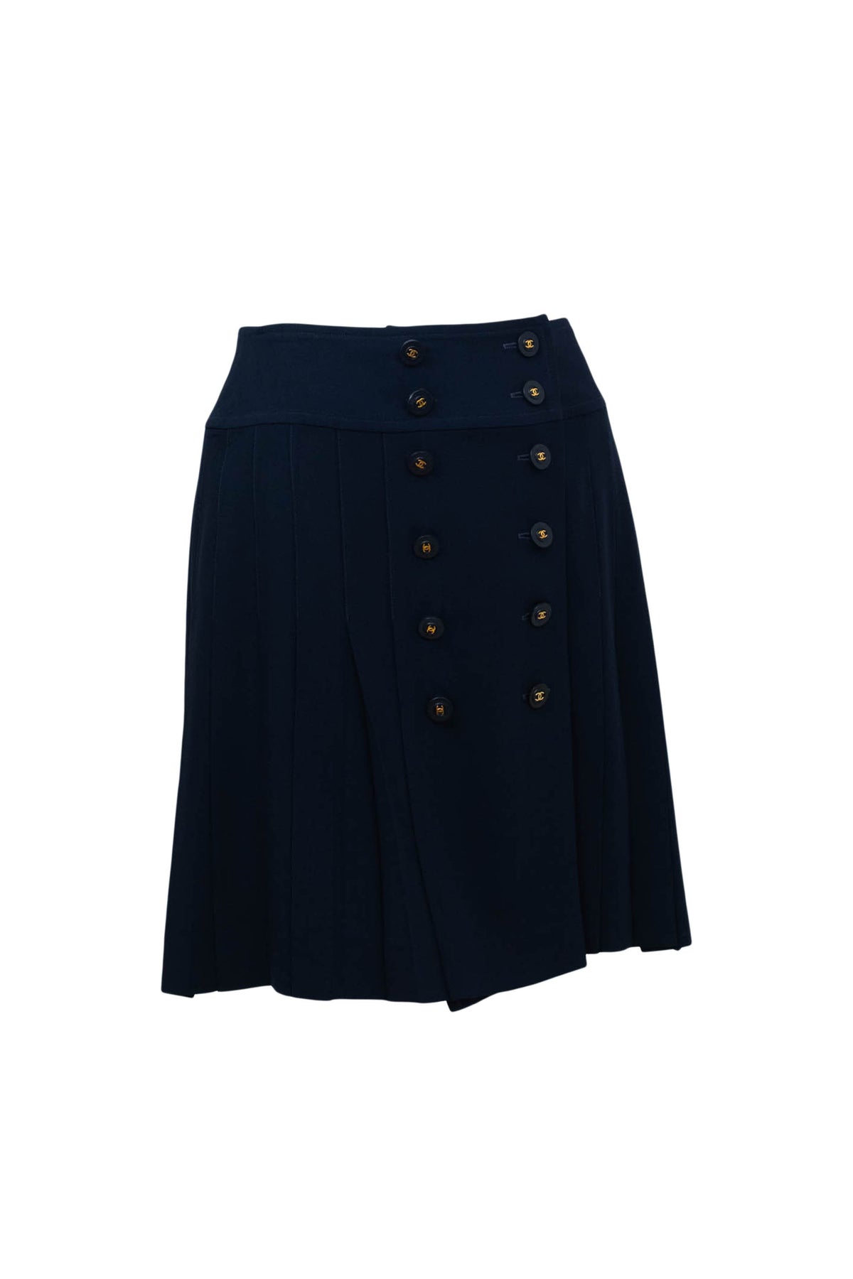 Chanel Navy Blue Pleated Double Button Front Size Small