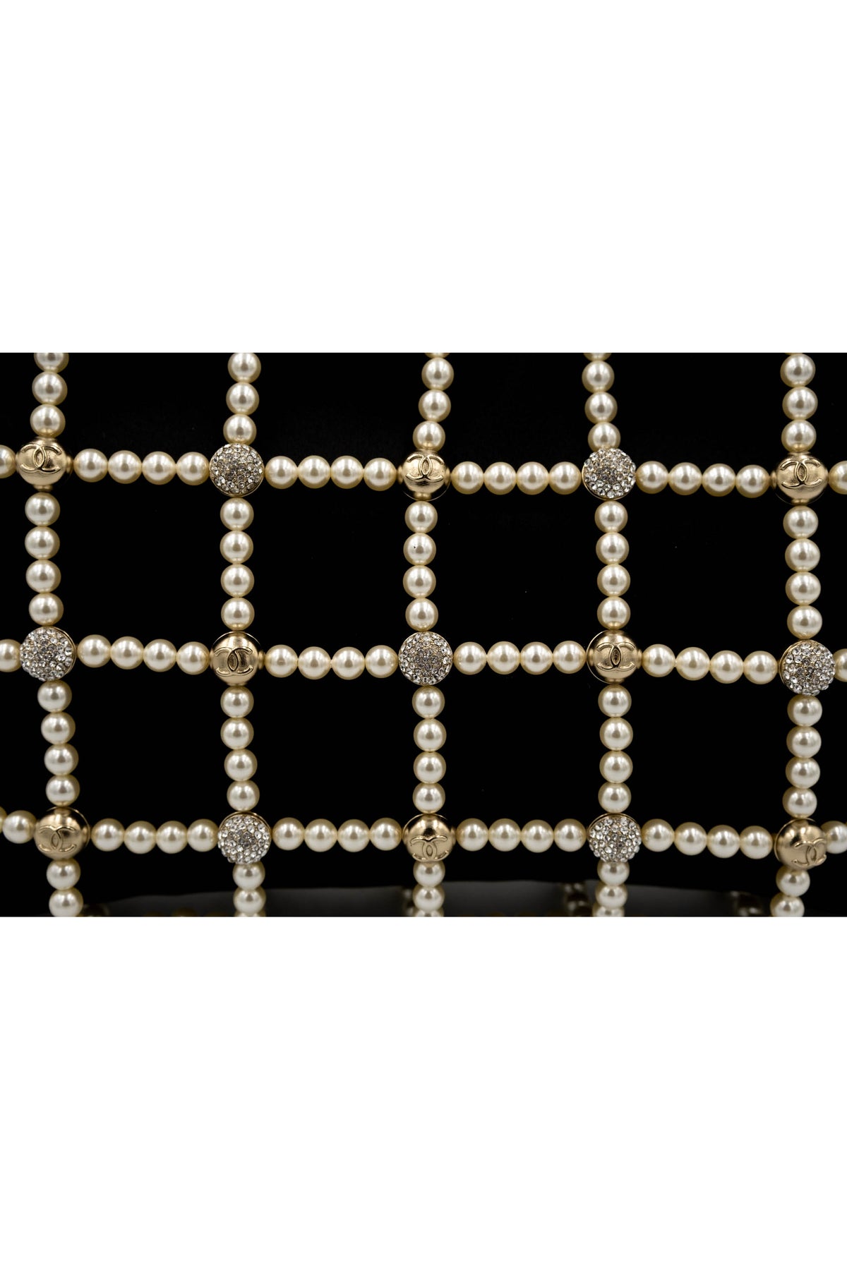 Chanel Black Pearl CC Crystal Cage Satin Evening Bag 2021