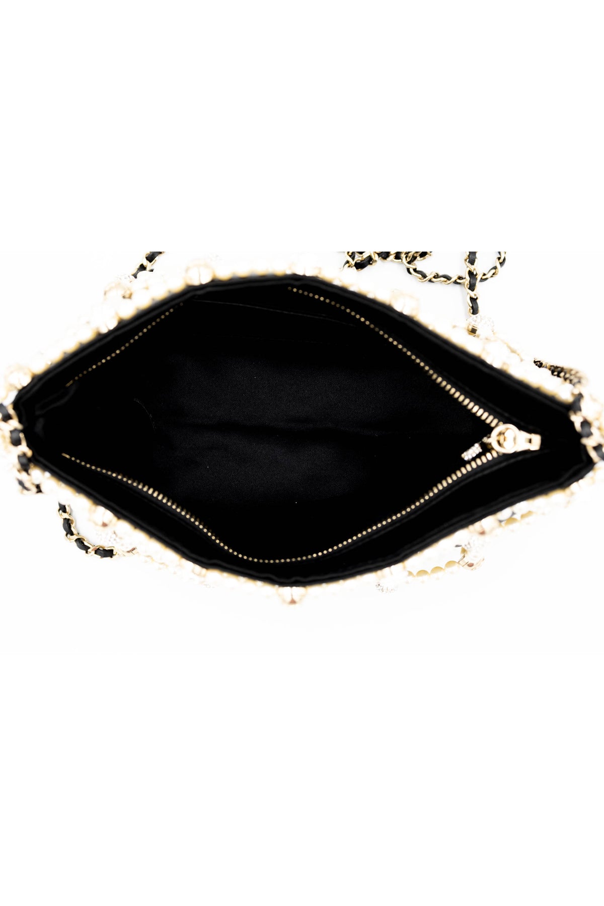 Chanel Black Pearl CC Crystal Cage Satin Evening Bag 2021