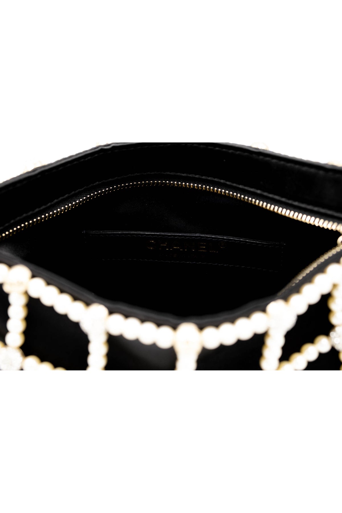 Chanel Black Pearl CC Crystal Cage Satin Evening Bag 2021