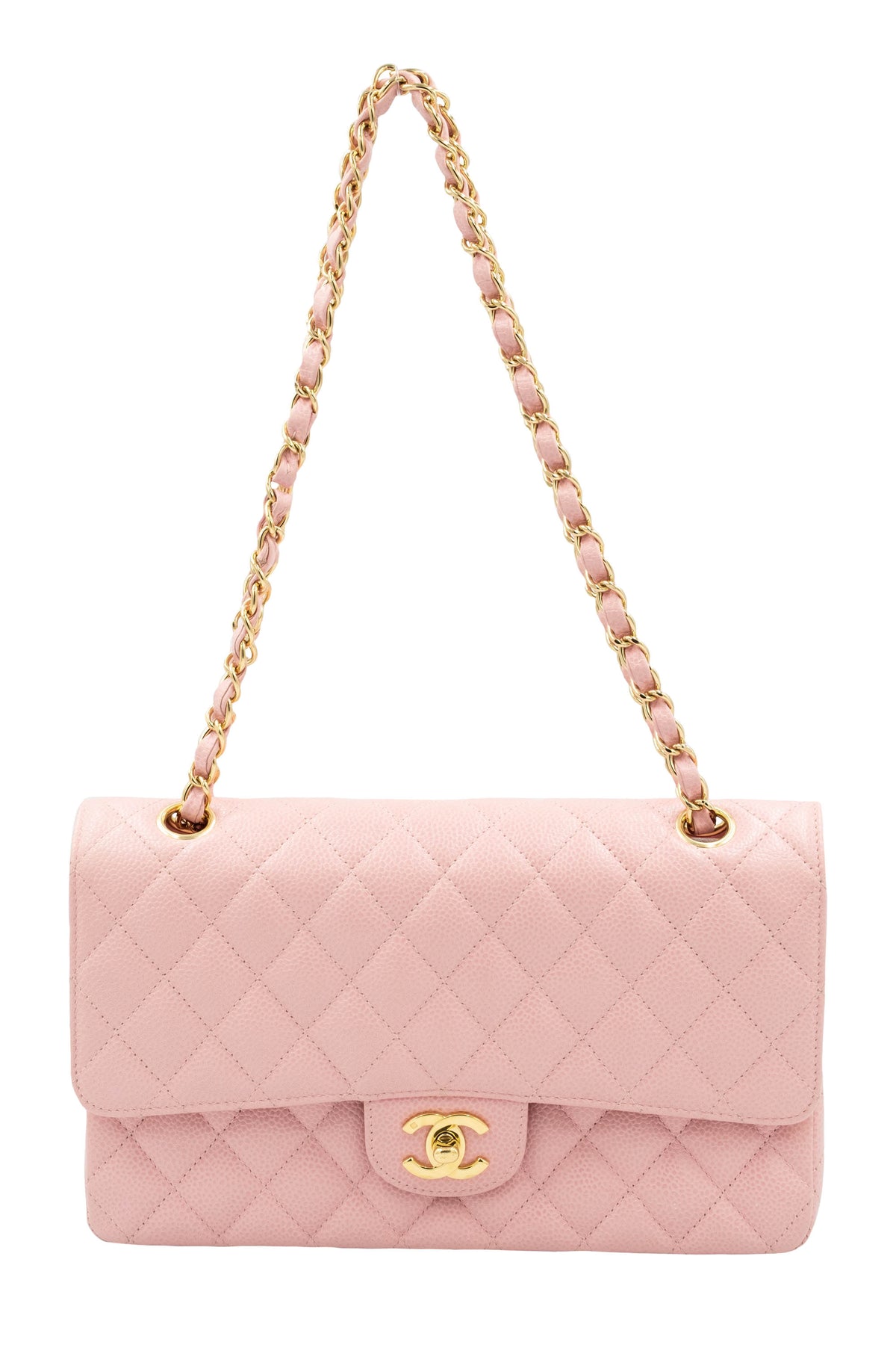 Chanel Pink Caviar Leather Double Flap Purse 2003-4